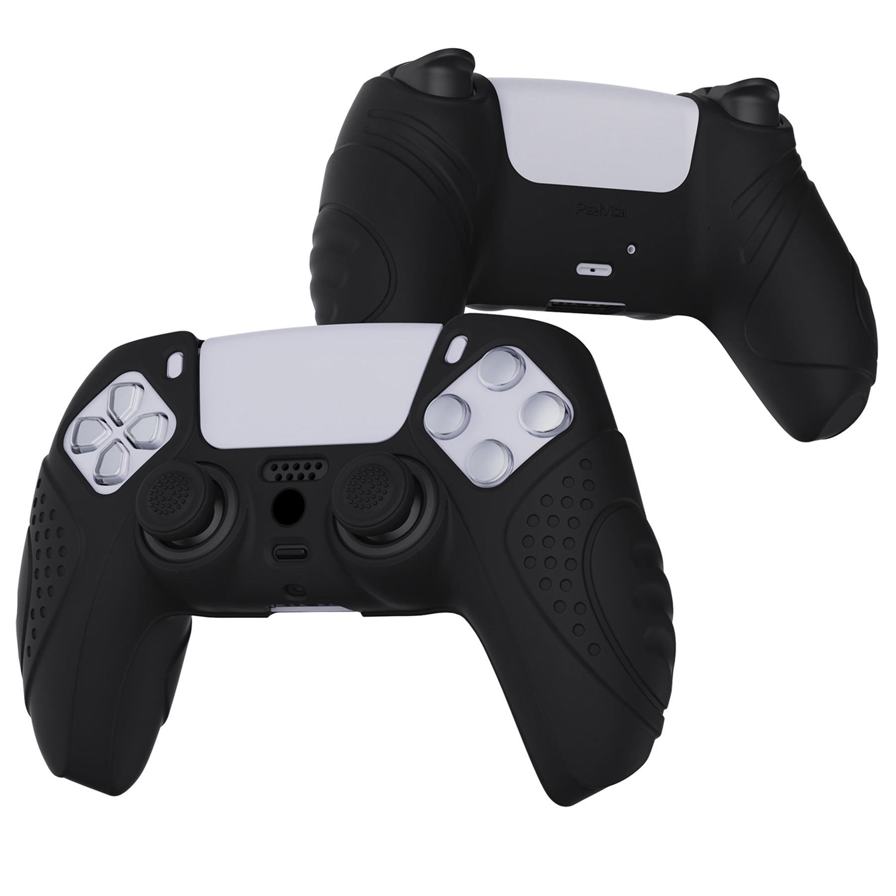PlayVital Guardian Edition Anti-Slip Silicone Cover Skin with Thumb Grip Caps for PS5 Wireless Controller - Black PlayVital
