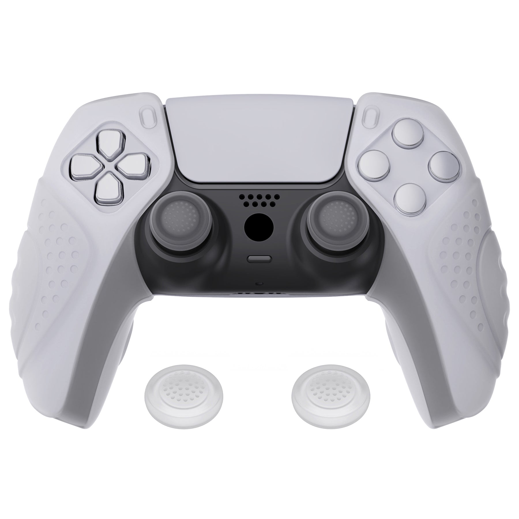 PlayVital Guardian Edition Ergonomic Anti-Slip Silicone Cover Skin with Thumb Grip Caps for PS5 Wireless Controller, Compatible with Charging Station - Clear White PlayVital