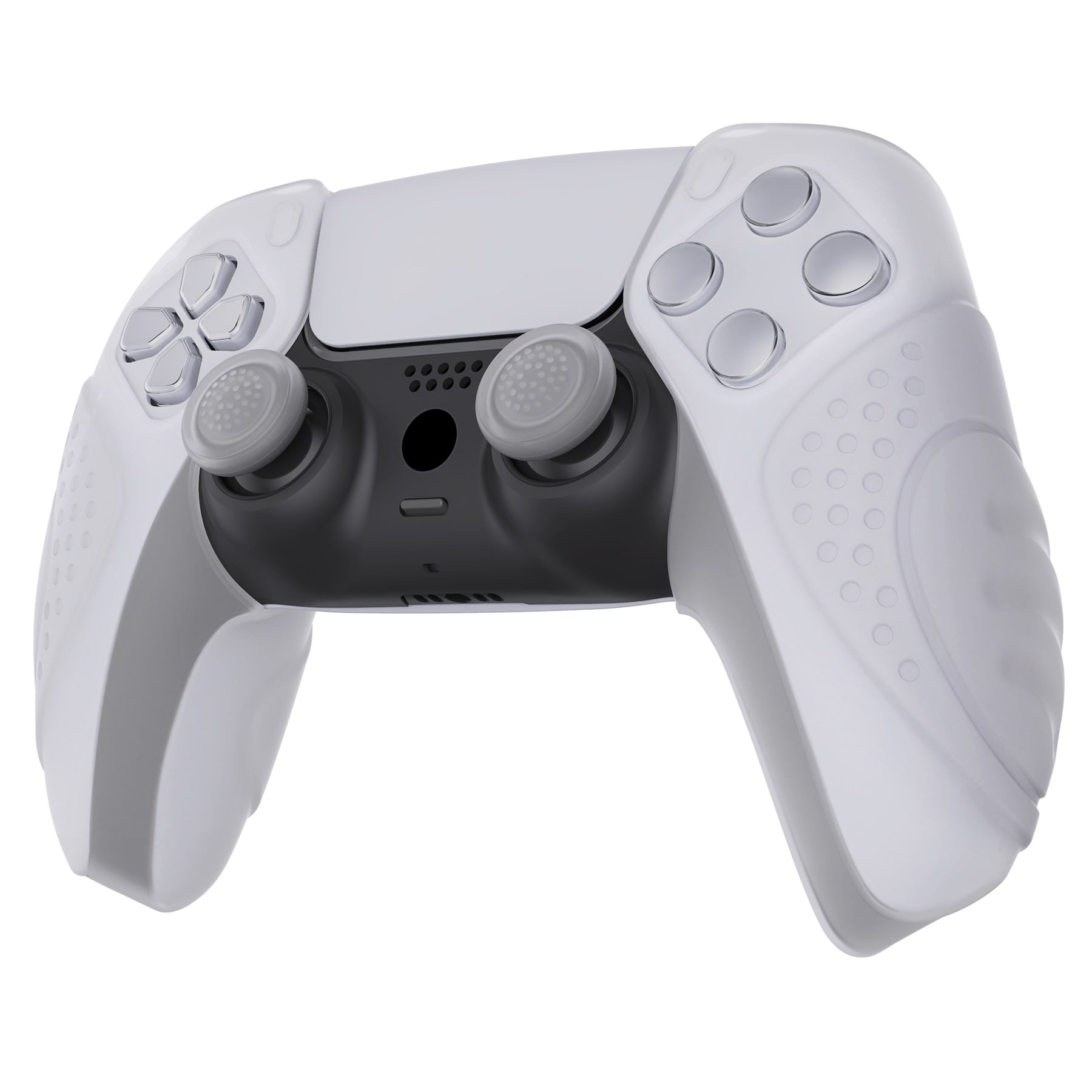 PlayVital Guardian Edition Ergonomic Anti-Slip Silicone Cover Skin with Thumb Grip Caps for PS5 Wireless Controller, Compatible with Charging Station - Clear White PlayVital