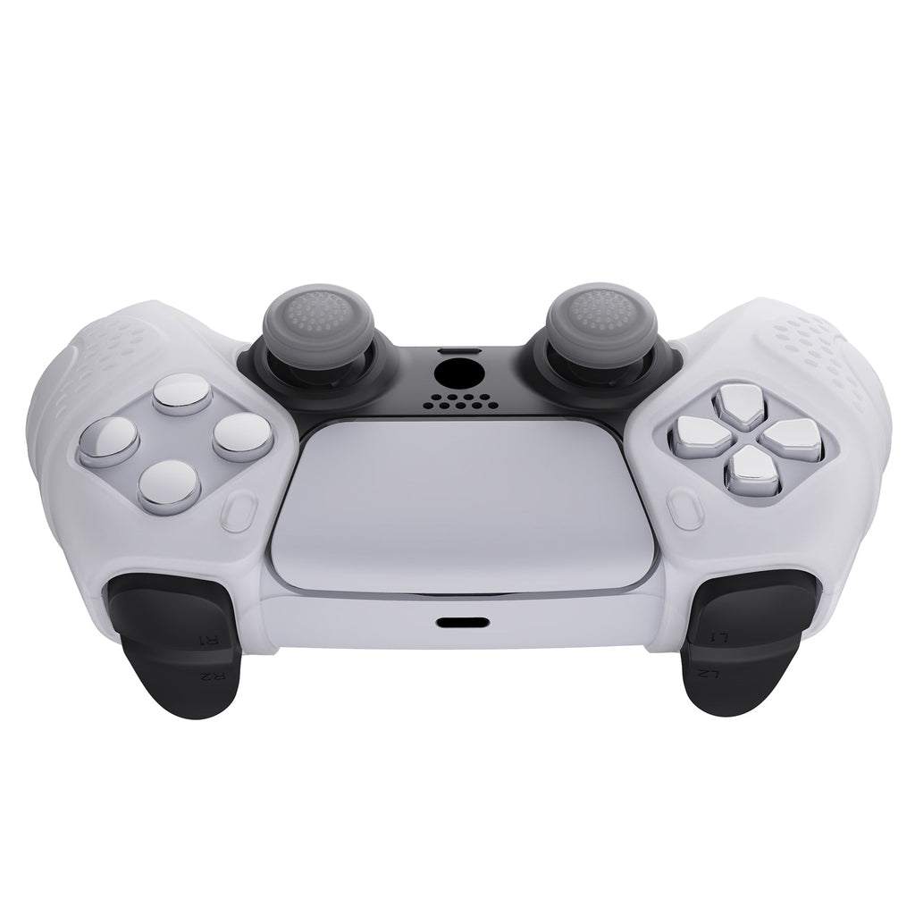 PlayVital Guardian Edition Ergonomic Anti-Slip Silicone Cover Skin with Thumb Grip Caps for PS5 Wireless Controller, Compatible with Charging Station - Clear White PlayVital