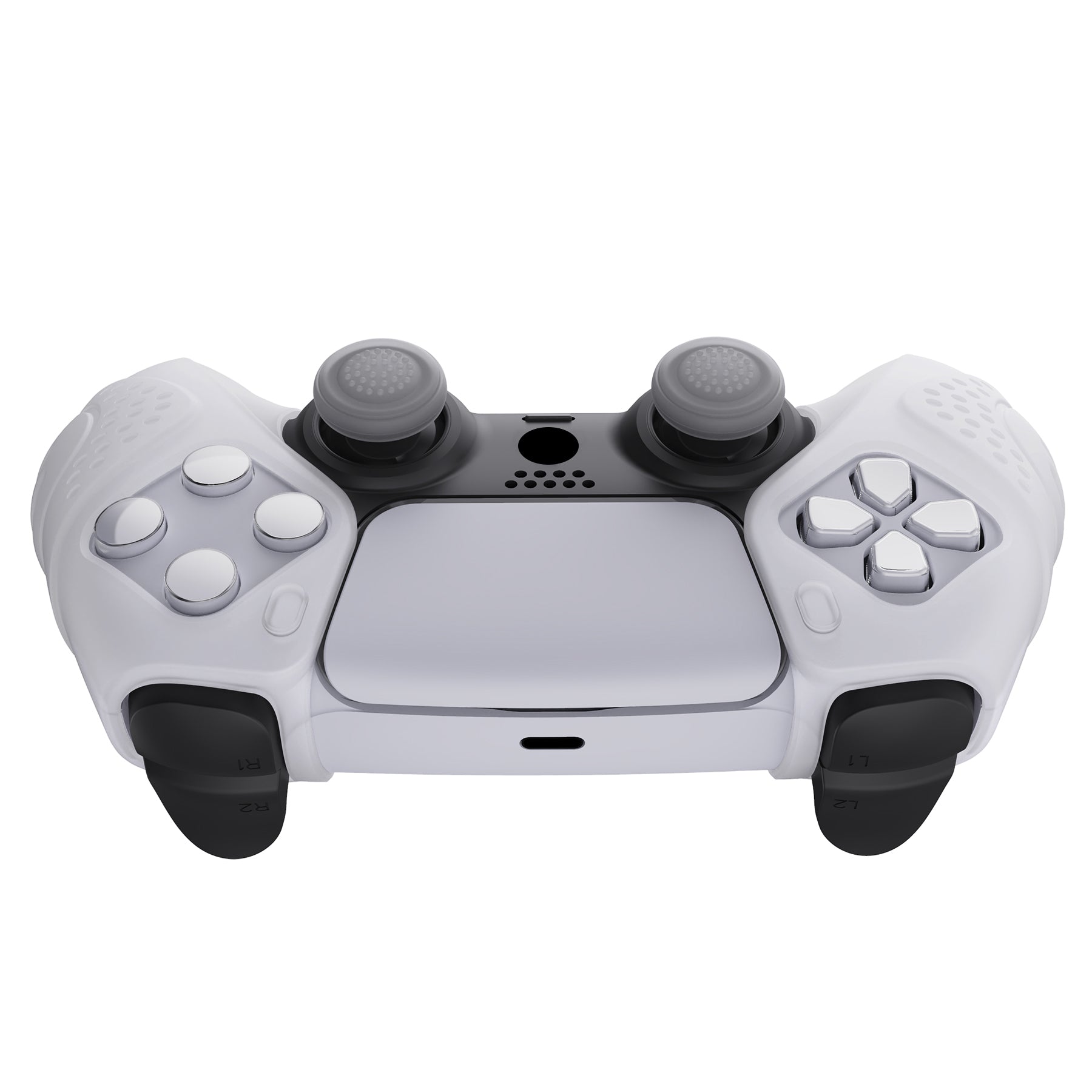PlayVital Guardian Edition Ergonomic Anti-Slip Silicone Cover Skin with Thumb Grip Caps for PS5 Wireless Controller, Compatible with Charging Station - Clear White PlayVital