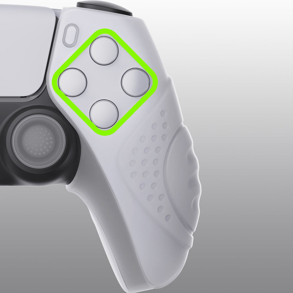 PlayVital Guardian Edition Ergonomic Anti-Slip Silicone Cover Skin with Thumb Grip Caps for PS5 Wireless Controller, Compatible with Charging Station - Clear White PlayVital