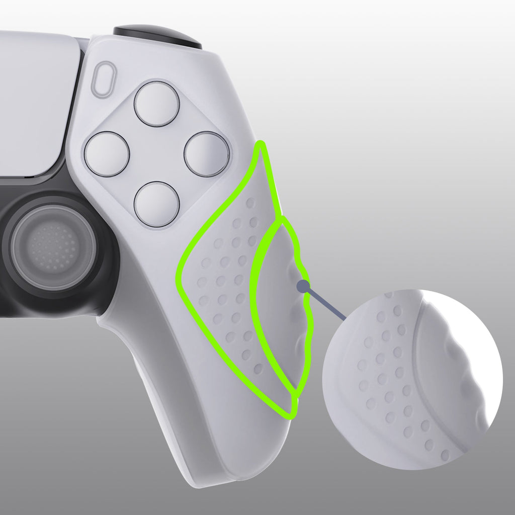 PlayVital Guardian Edition Ergonomic Anti-Slip Silicone Cover Skin with Thumb Grip Caps for PS5 Wireless Controller, Compatible with Charging Station - Clear White PlayVital
