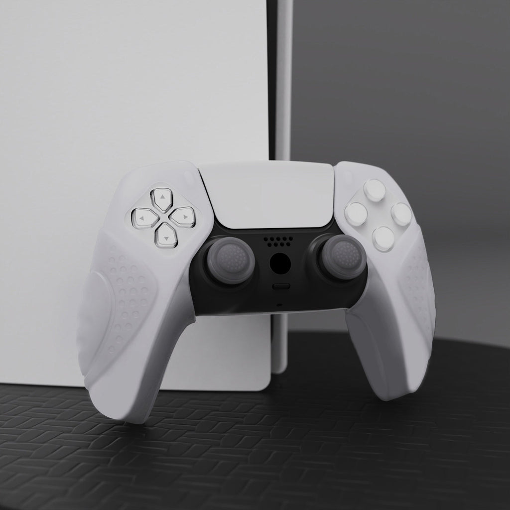 PlayVital Guardian Edition Ergonomic Anti-Slip Silicone Cover Skin with Thumb Grip Caps for PS5 Wireless Controller, Compatible with Charging Station - Clear White PlayVital