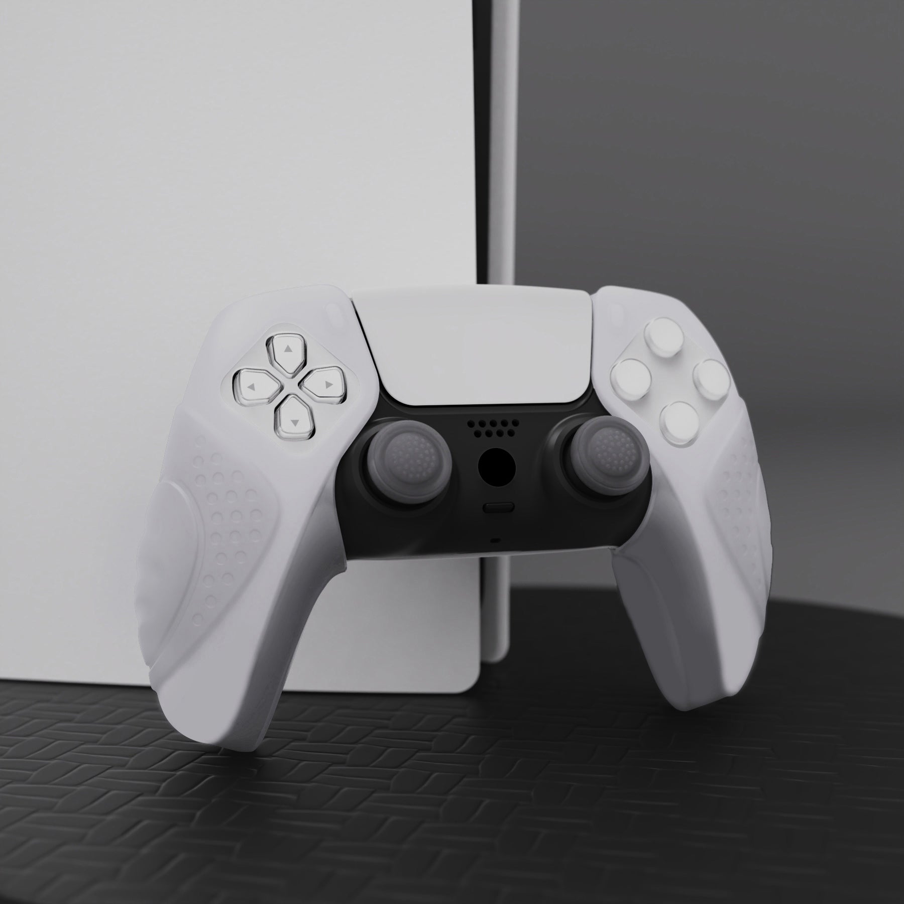 PlayVital Guardian Edition Ergonomic Anti-Slip Silicone Cover Skin with Thumb Grip Caps for PS5 Wireless Controller, Compatible with Charging Station - Clear White PlayVital