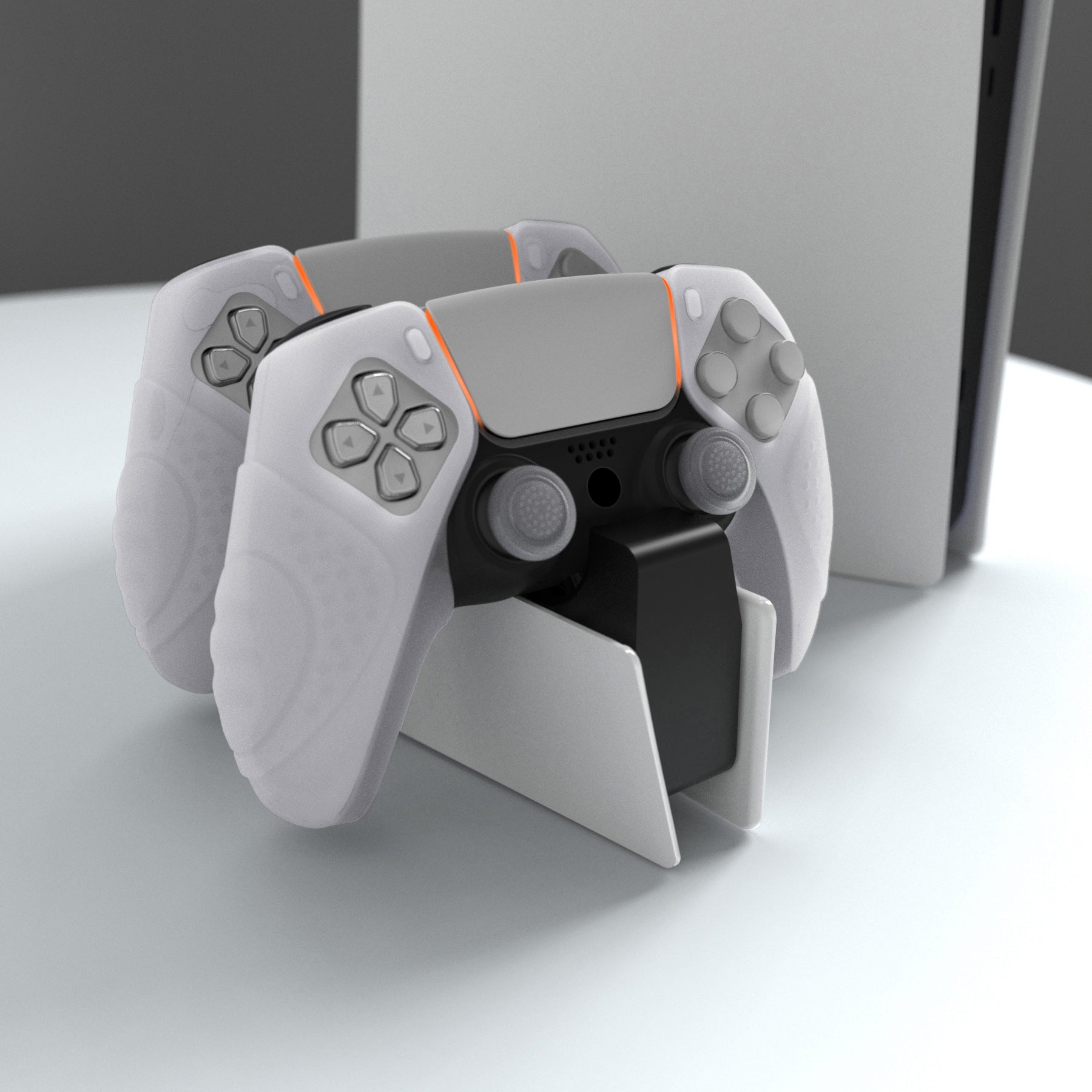 PlayVital Guardian Edition Ergonomic Anti-Slip Silicone Cover Skin with Thumb Grip Caps for PS5 Wireless Controller, Compatible with Charging Station - Clear White PlayVital