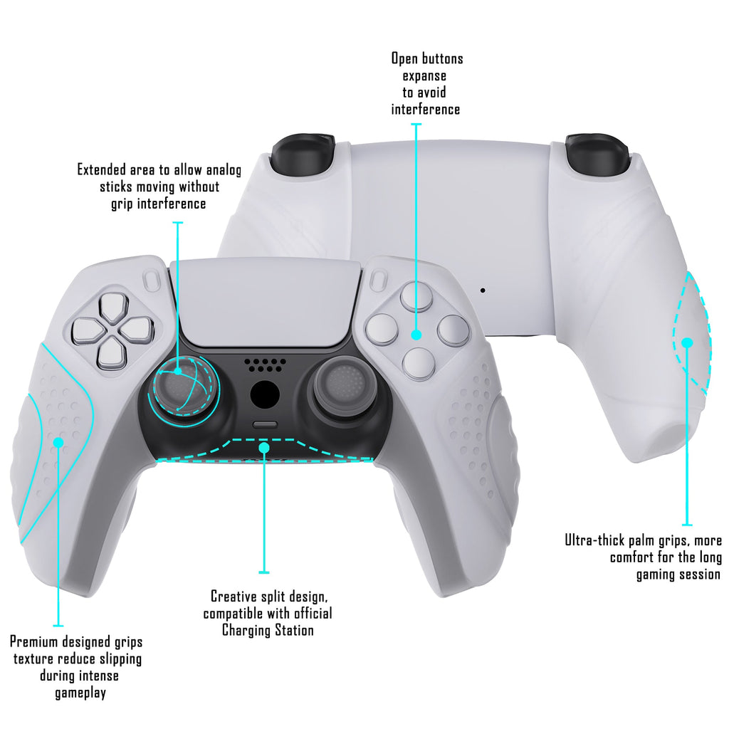 PlayVital Guardian Edition Ergonomic Anti-Slip Silicone Cover Skin with Thumb Grip Caps for PS5 Wireless Controller, Compatible with Charging Station - Clear White PlayVital