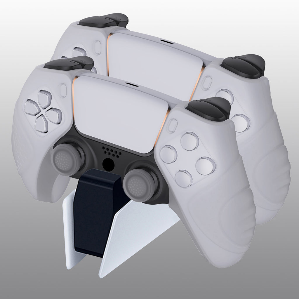 PlayVital Guardian Edition Ergonomic Anti-Slip Silicone Cover Skin with Thumb Grip Caps for PS5 Wireless Controller, Compatible with Charging Station - Clear White PlayVital
