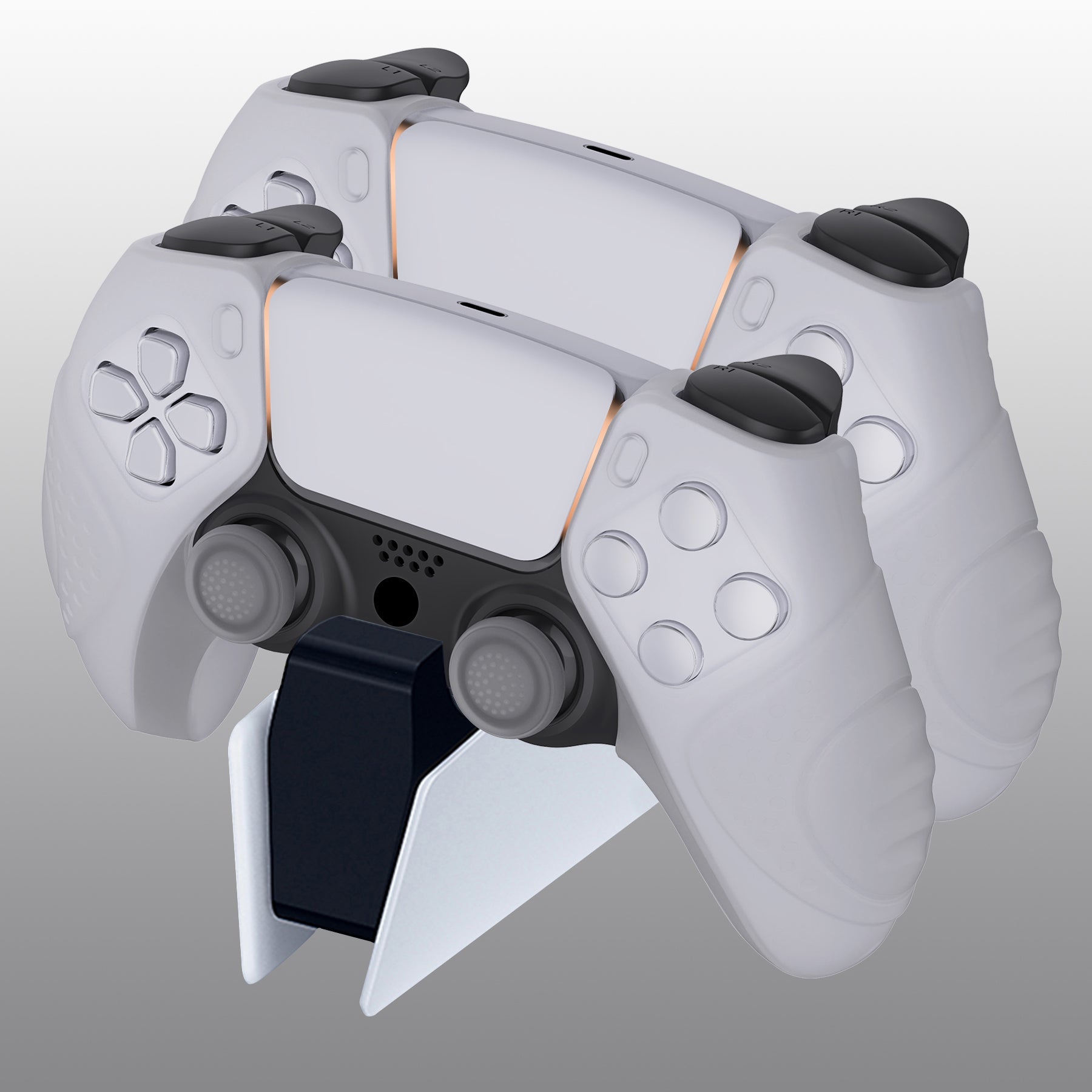 PlayVital Guardian Edition Ergonomic Anti-Slip Silicone Cover Skin with Thumb Grip Caps for PS5 Wireless Controller, Compatible with Charging Station - Clear White PlayVital