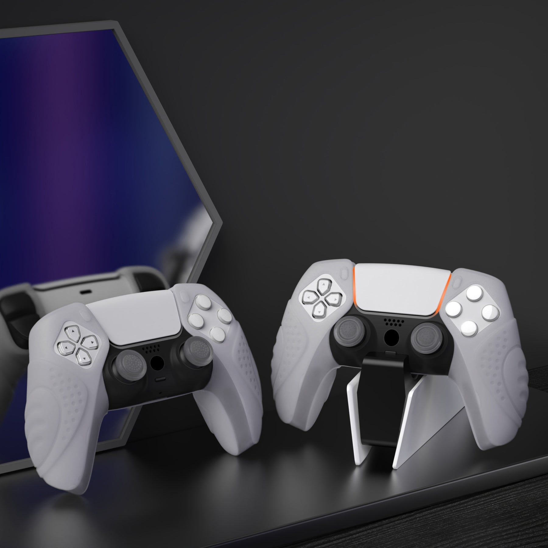 PlayVital Guardian Edition Ergonomic Anti-Slip Silicone Cover Skin with Thumb Grip Caps for PS5 Wireless Controller, Compatible with Charging Station - Clear White PlayVital