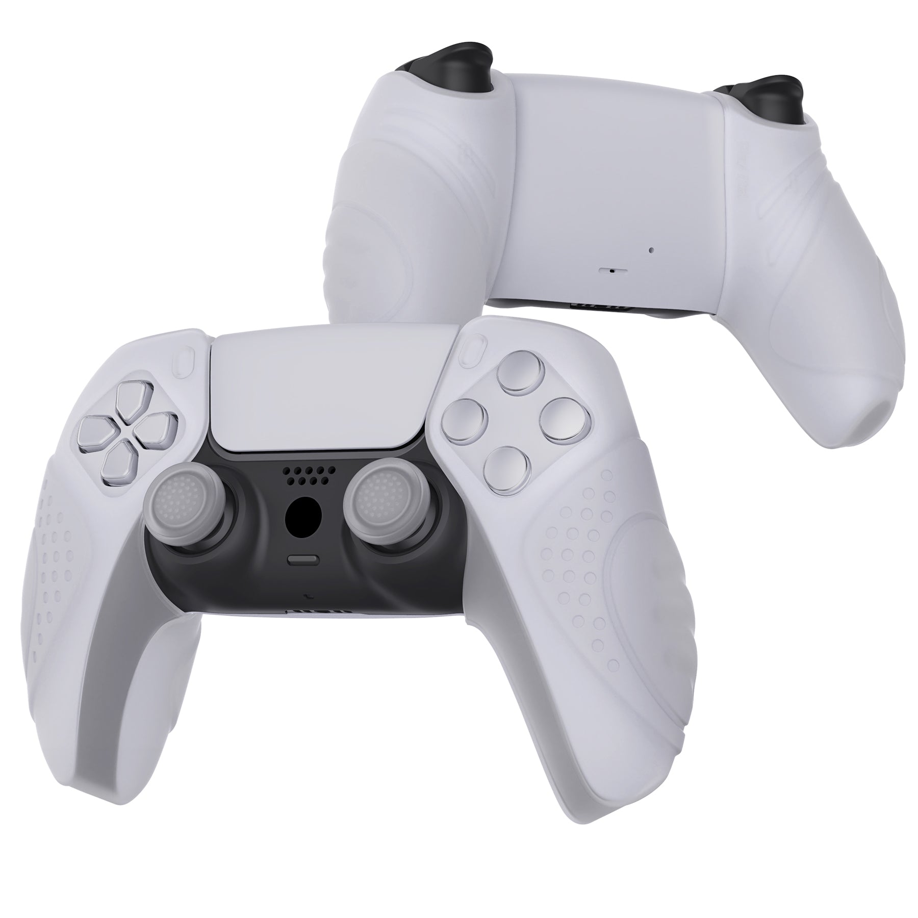 PlayVital Guardian Edition Ergonomic Anti-Slip Silicone Cover Skin with Thumb Grip Caps for PS5 Wireless Controller, Compatible with Charging Station - Clear White PlayVital
