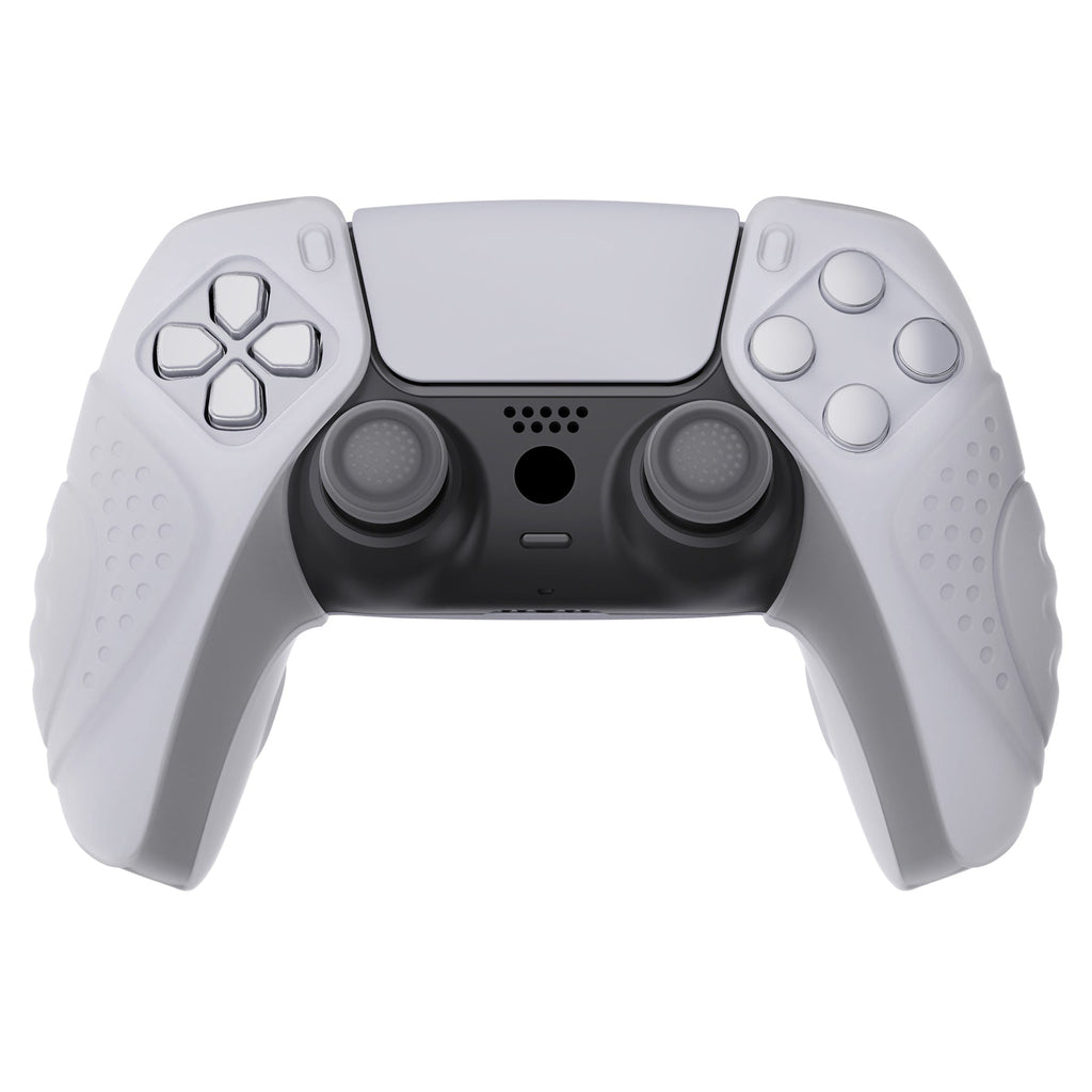 PlayVital Guardian Edition Ergonomic Anti-Slip Silicone Cover Skin with Thumb Grip Caps for PS5 Wireless Controller, Compatible with Charging Station - Clear White PlayVital