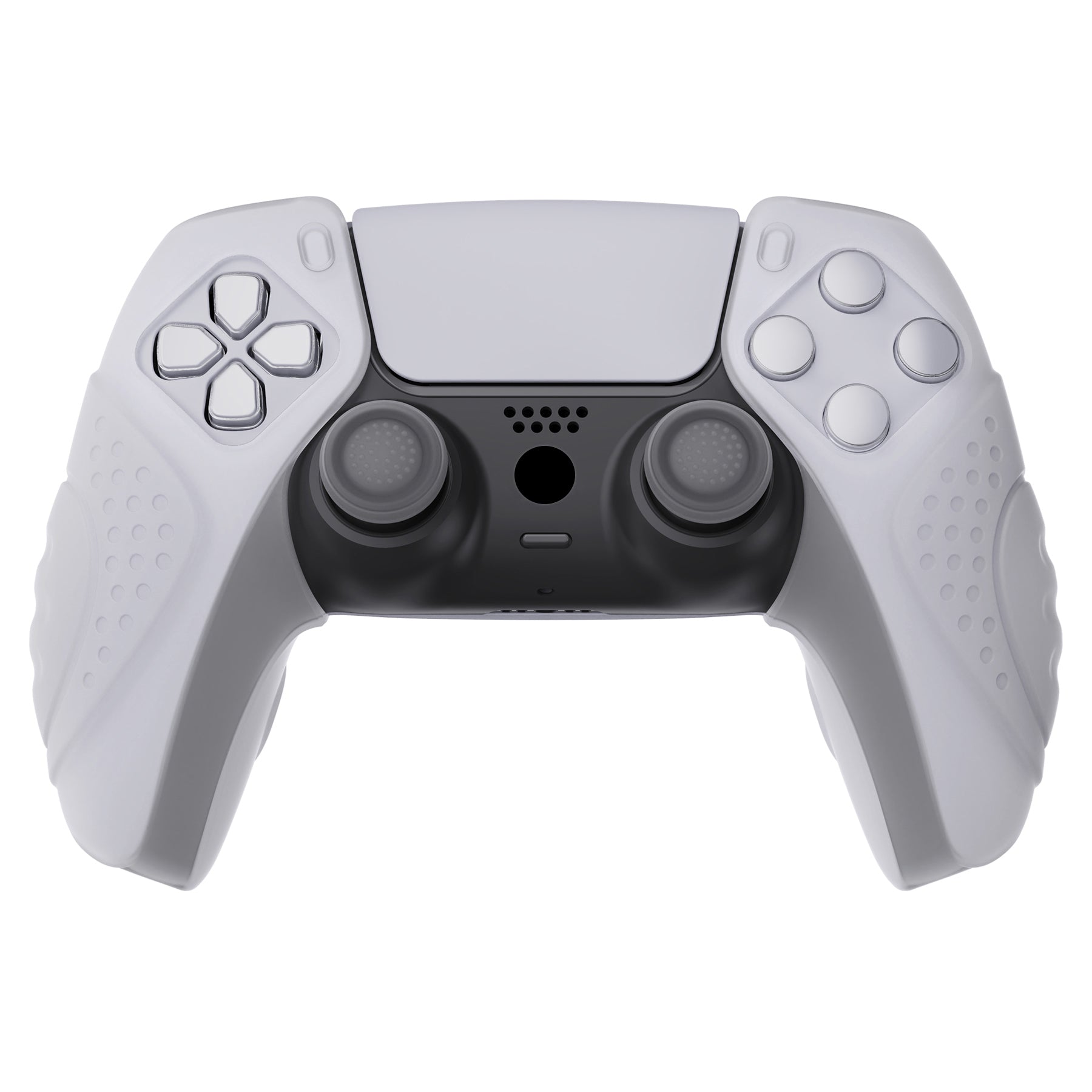PlayVital Guardian Edition Ergonomic Anti-Slip Silicone Cover Skin with Thumb Grip Caps for PS5 Wireless Controller, Compatible with Charging Station - Clear White PlayVital