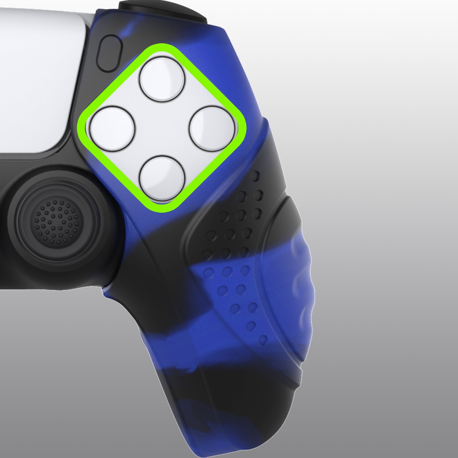 PlayVital Guardian Edition Ergonomic Anti-Slip Silicone Cover Skin with Thumb Grip Caps for PS5 Wireless Controller, Compatible with Charging Station - Blue & Black PlayVital