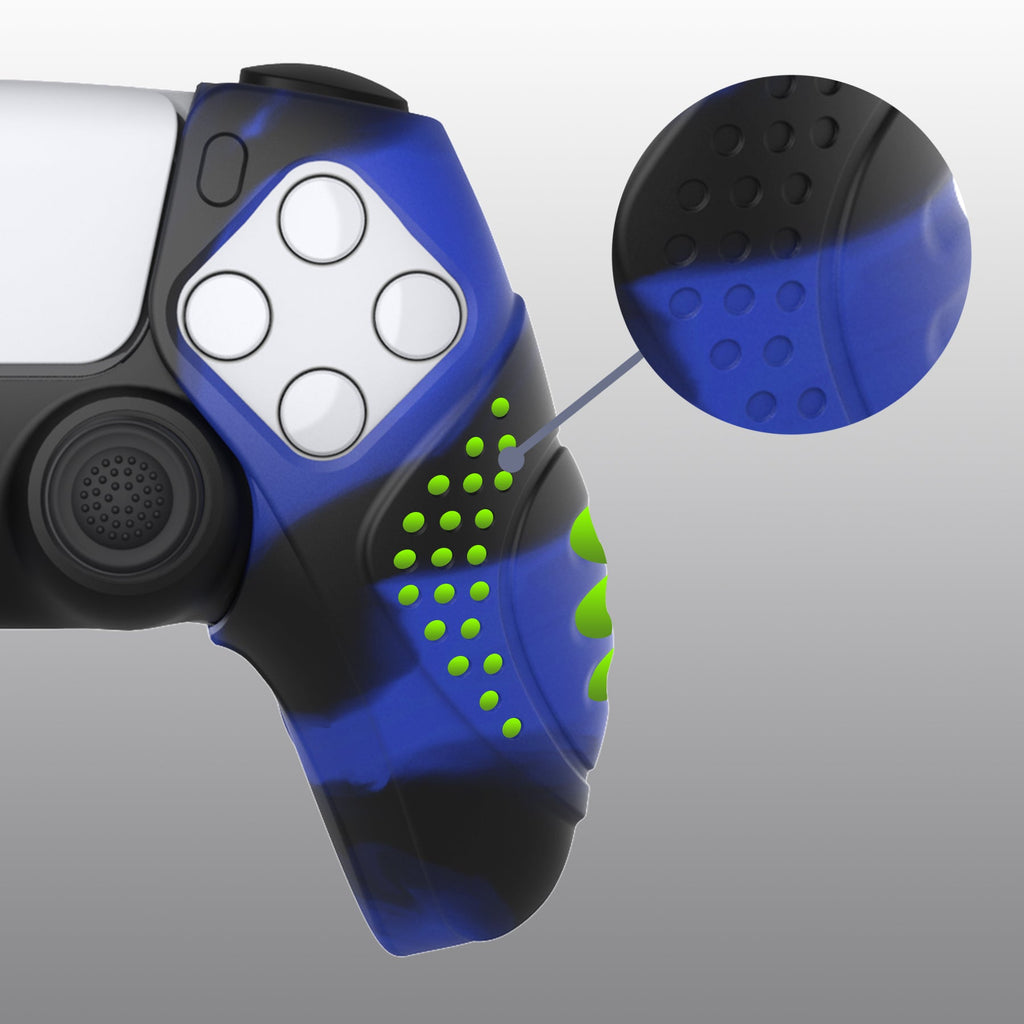 PlayVital Guardian Edition Ergonomic Anti-Slip Silicone Cover Skin with Thumb Grip Caps for PS5 Wireless Controller, Compatible with Charging Station - Blue & Black PlayVital