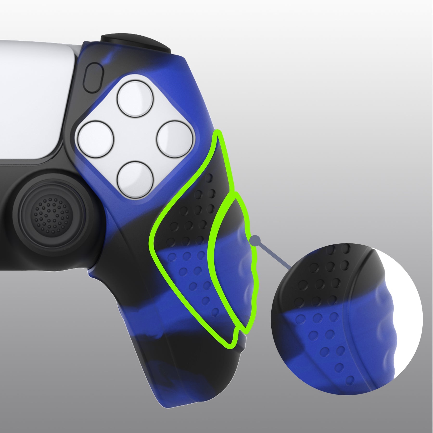 PlayVital Guardian Edition Ergonomic Anti-Slip Silicone Cover Skin with Thumb Grip Caps for PS5 Wireless Controller, Compatible with Charging Station - Blue & Black PlayVital