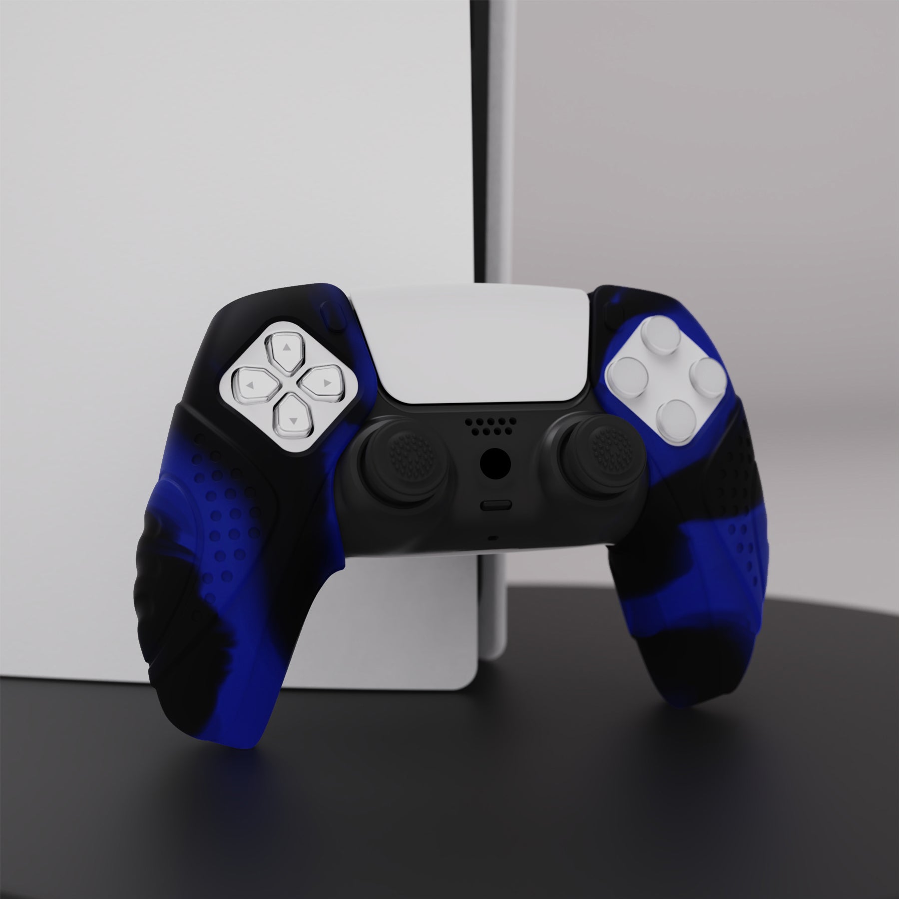PlayVital Guardian Edition Ergonomic Anti-Slip Silicone Cover Skin with Thumb Grip Caps for PS5 Wireless Controller, Compatible with Charging Station - Blue & Black PlayVital