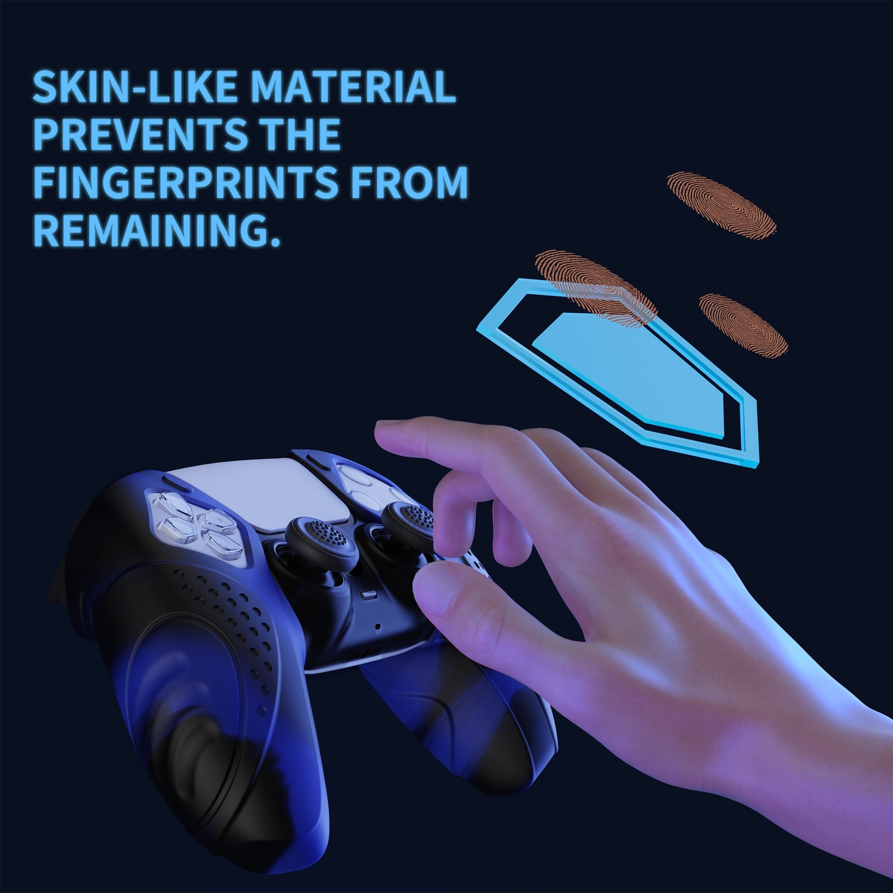 PlayVital Guardian Edition Ergonomic Anti-Slip Silicone Cover Skin with Thumb Grip Caps for PS5 Wireless Controller, Compatible with Charging Station - Blue & Black PlayVital