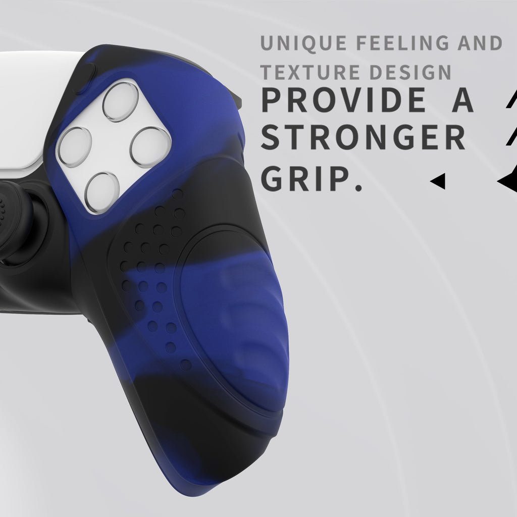 PlayVital Guardian Edition Ergonomic Anti-Slip Silicone Cover Skin with Thumb Grip Caps for PS5 Wireless Controller, Compatible with Charging Station - Blue & Black PlayVital