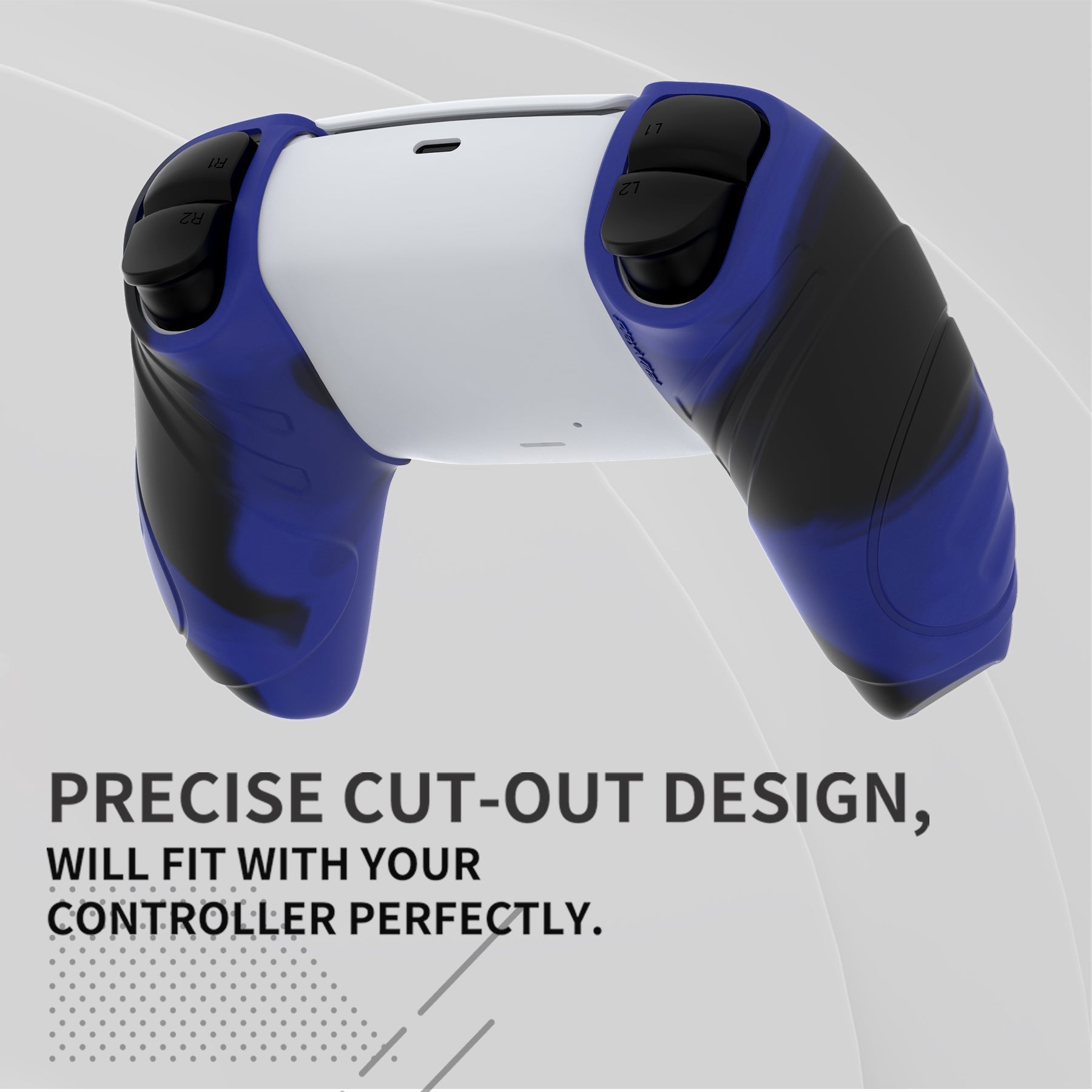 PlayVital Guardian Edition Ergonomic Anti-Slip Silicone Cover Skin with Thumb Grip Caps for PS5 Wireless Controller, Compatible with Charging Station - Blue & Black PlayVital