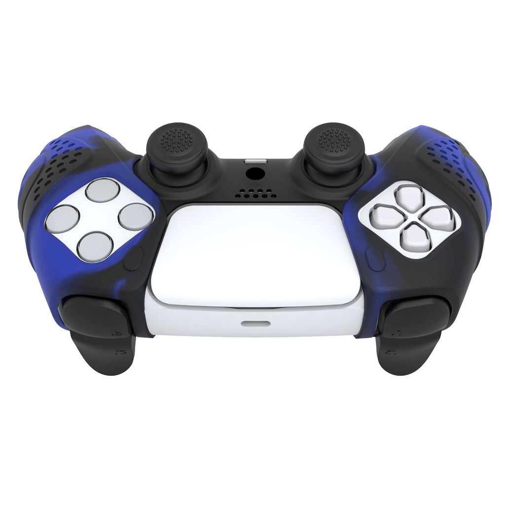 PlayVital Guardian Edition Ergonomic Anti-Slip Silicone Cover Skin with Thumb Grip Caps for PS5 Wireless Controller, Compatible with Charging Station - Blue & Black PlayVital