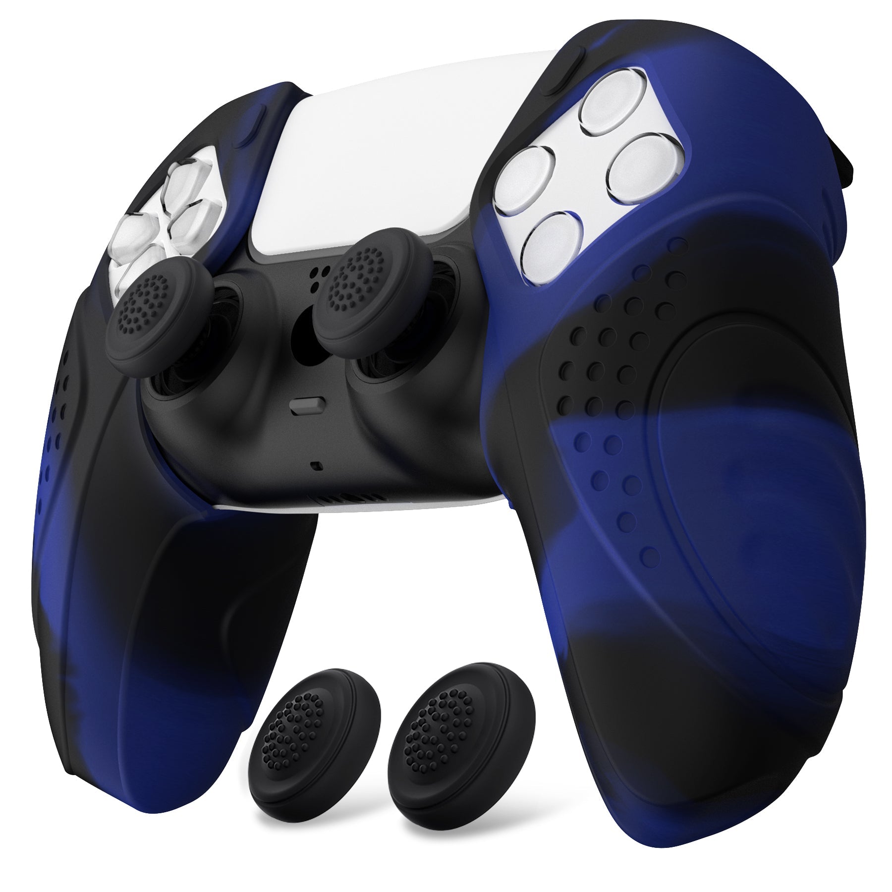 PlayVital Guardian Edition Ergonomic Anti-Slip Silicone Cover Skin with Thumb Grip Caps for PS5 Wireless Controller, Compatible with Charging Station - Blue & Black PlayVital