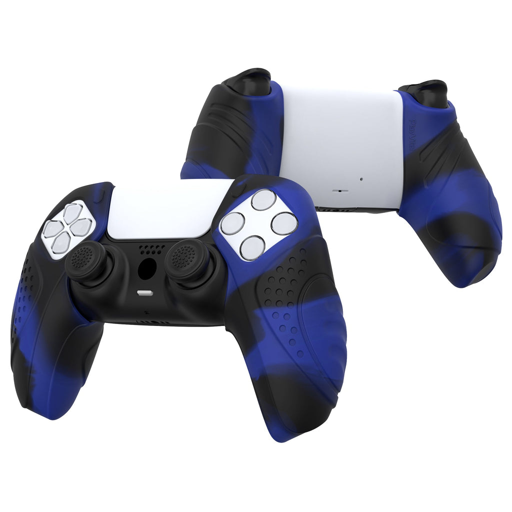PlayVital Guardian Edition Ergonomic Anti-Slip Silicone Cover Skin with Thumb Grip Caps for PS5 Wireless Controller, Compatible with Charging Station - Blue & Black PlayVital