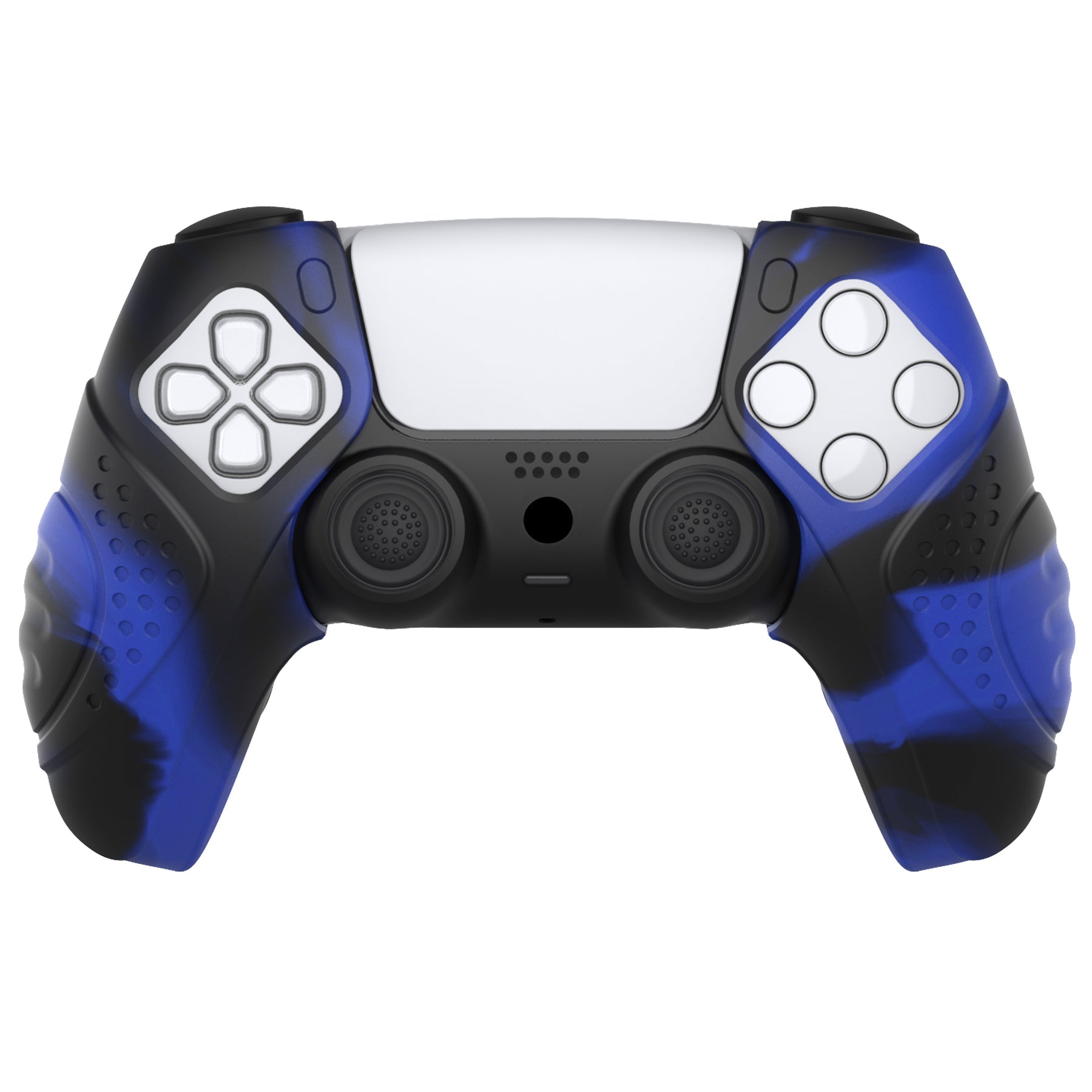 PlayVital Guardian Edition Ergonomic Anti-Slip Silicone Cover Skin with Thumb Grip Caps for PS5 Wireless Controller, Compatible with Charging Station - Blue & Black PlayVital