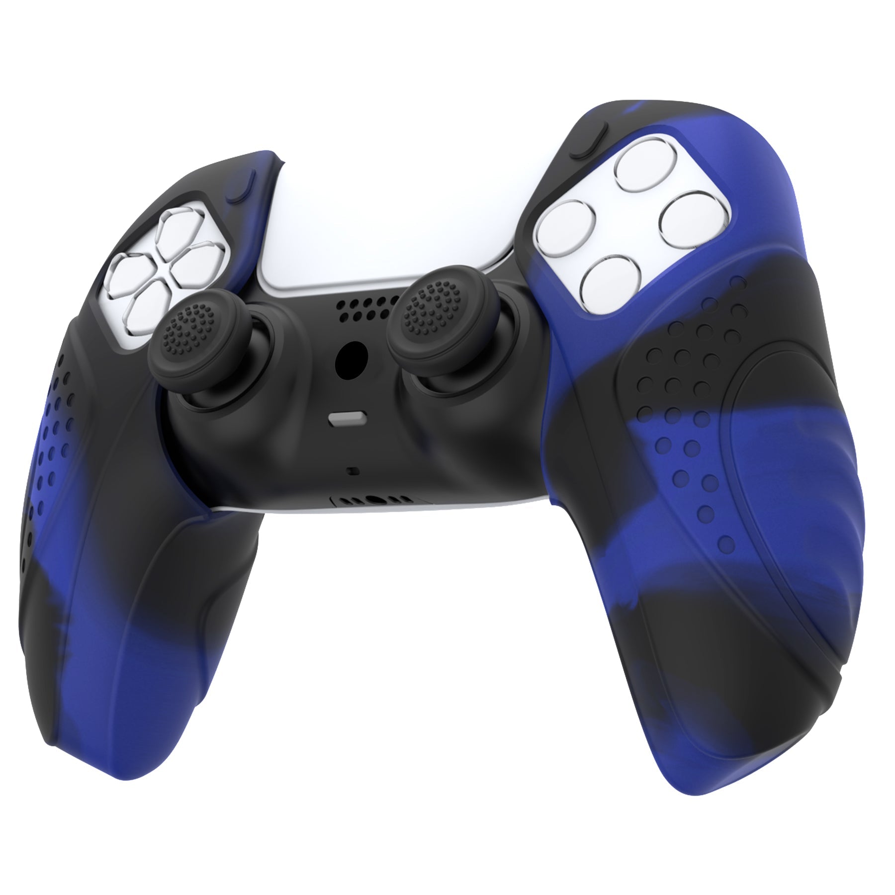 PlayVital Guardian Edition Ergonomic Anti-Slip Silicone Cover Skin with Thumb Grip Caps for PS5 Wireless Controller, Compatible with Charging Station - Blue & Black PlayVital