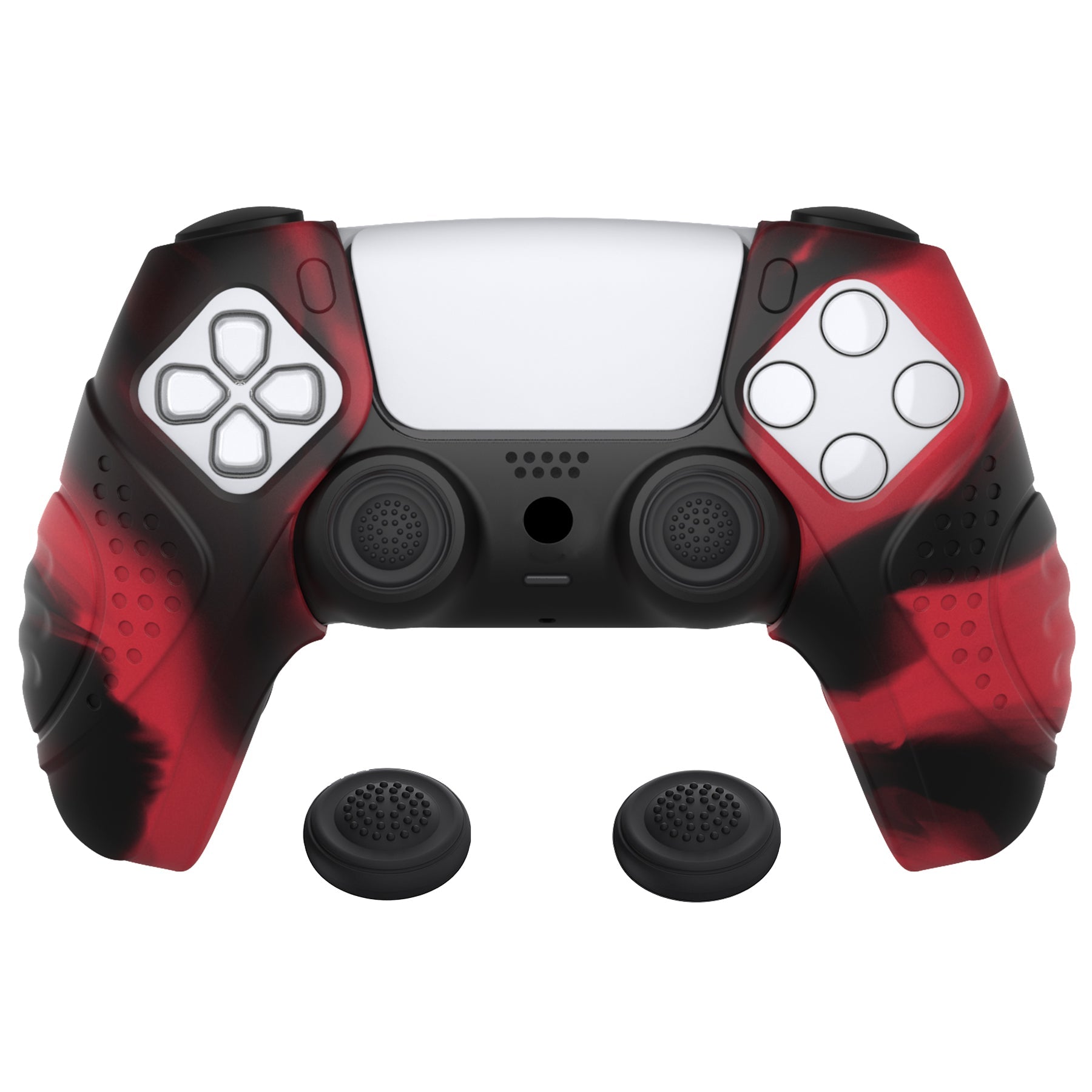 PlayVital Guardian Edition Ergonomic Anti-Slip Silicone Cover Skin with Thumb Grip Caps for PS5 Wireless Controller, Compatible with Charging Station - Red & Black PlayVital