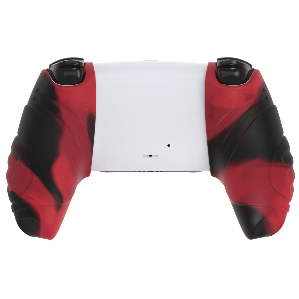 PlayVital Guardian Edition Ergonomic Anti-Slip Silicone Cover Skin with Thumb Grip Caps for PS5 Wireless Controller, Compatible with Charging Station - Red & Black PlayVital