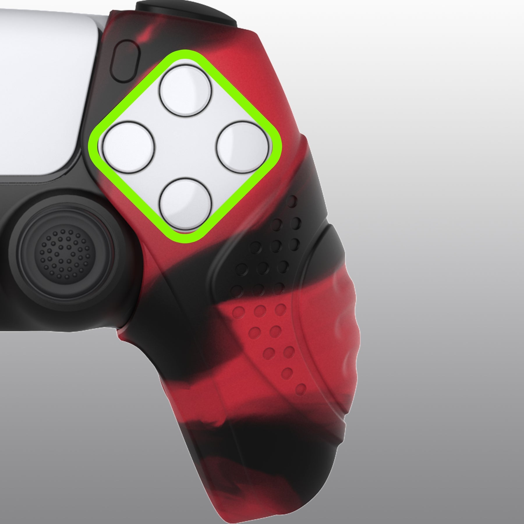 PlayVital Guardian Edition Ergonomic Anti-Slip Silicone Cover Skin with Thumb Grip Caps for PS5 Wireless Controller, Compatible with Charging Station - Red & Black PlayVital