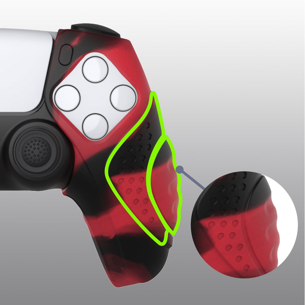 PlayVital Guardian Edition Ergonomic Anti-Slip Silicone Cover Skin with Thumb Grip Caps for PS5 Wireless Controller, Compatible with Charging Station - Red & Black PlayVital