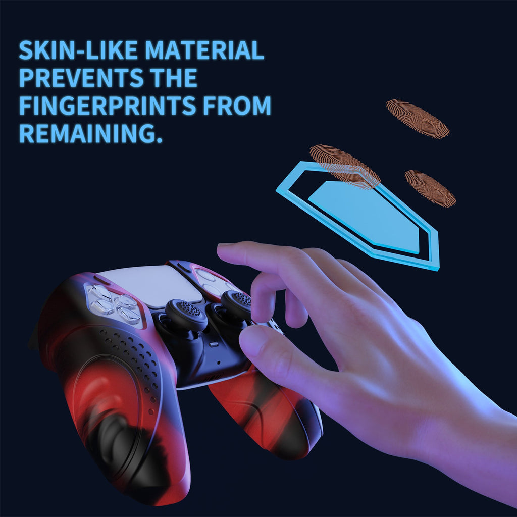 PlayVital Guardian Edition Ergonomic Anti-Slip Silicone Cover Skin with Thumb Grip Caps for PS5 Wireless Controller, Compatible with Charging Station - Red & Black PlayVital