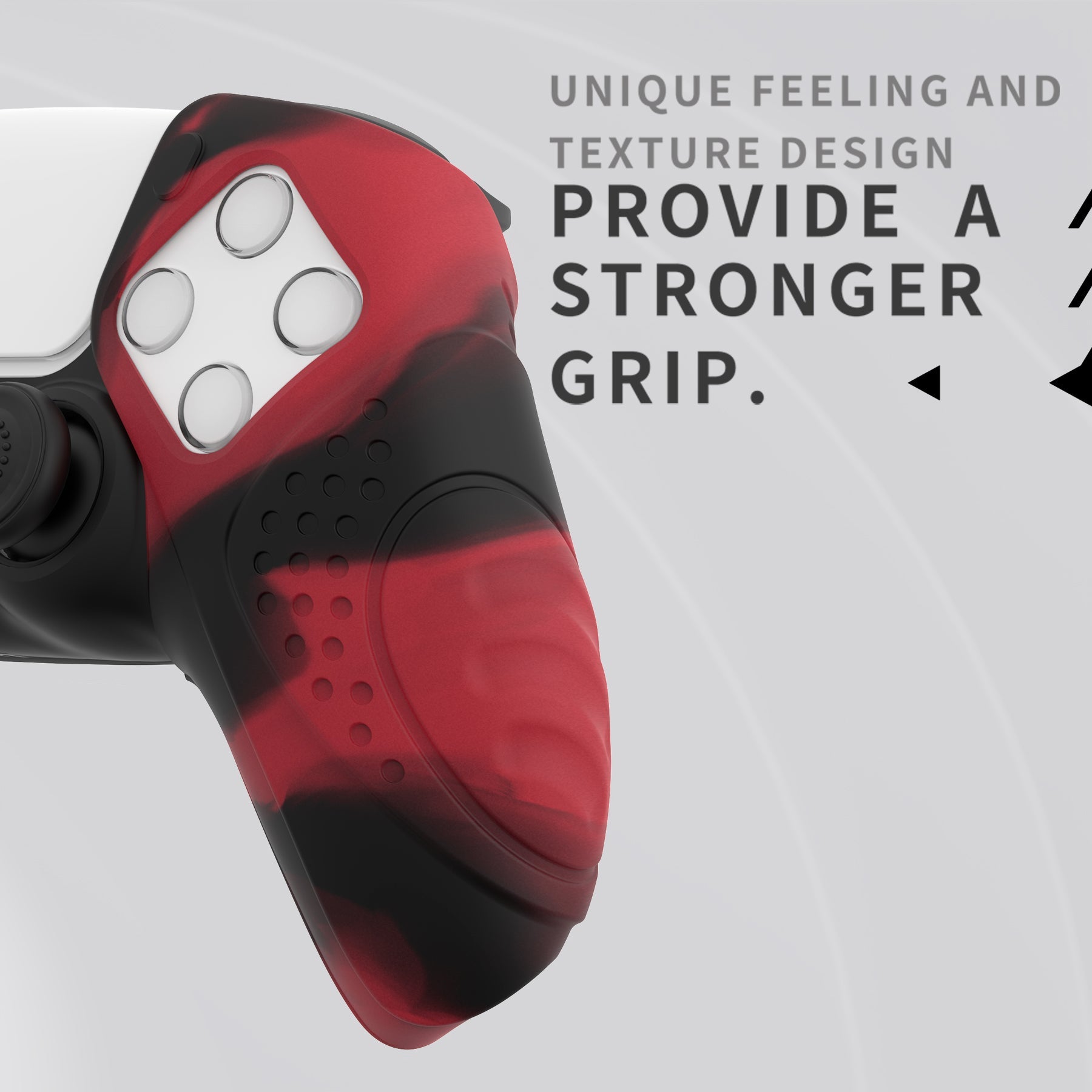 PlayVital Guardian Edition Ergonomic Anti-Slip Silicone Cover Skin with Thumb Grip Caps for PS5 Wireless Controller, Compatible with Charging Station - Red & Black PlayVital