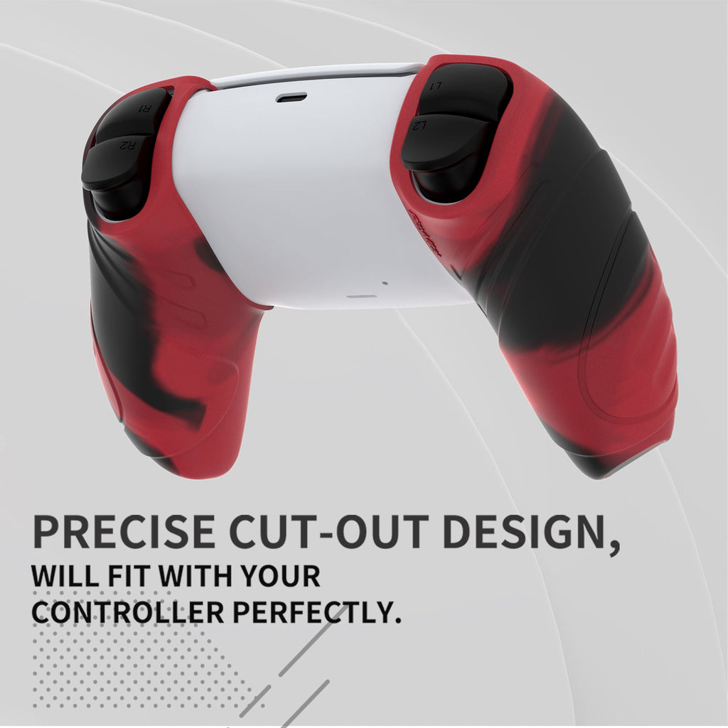PlayVital Guardian Edition Ergonomic Anti-Slip Silicone Cover Skin with Thumb Grip Caps for PS5 Wireless Controller, Compatible with Charging Station - Red & Black PlayVital