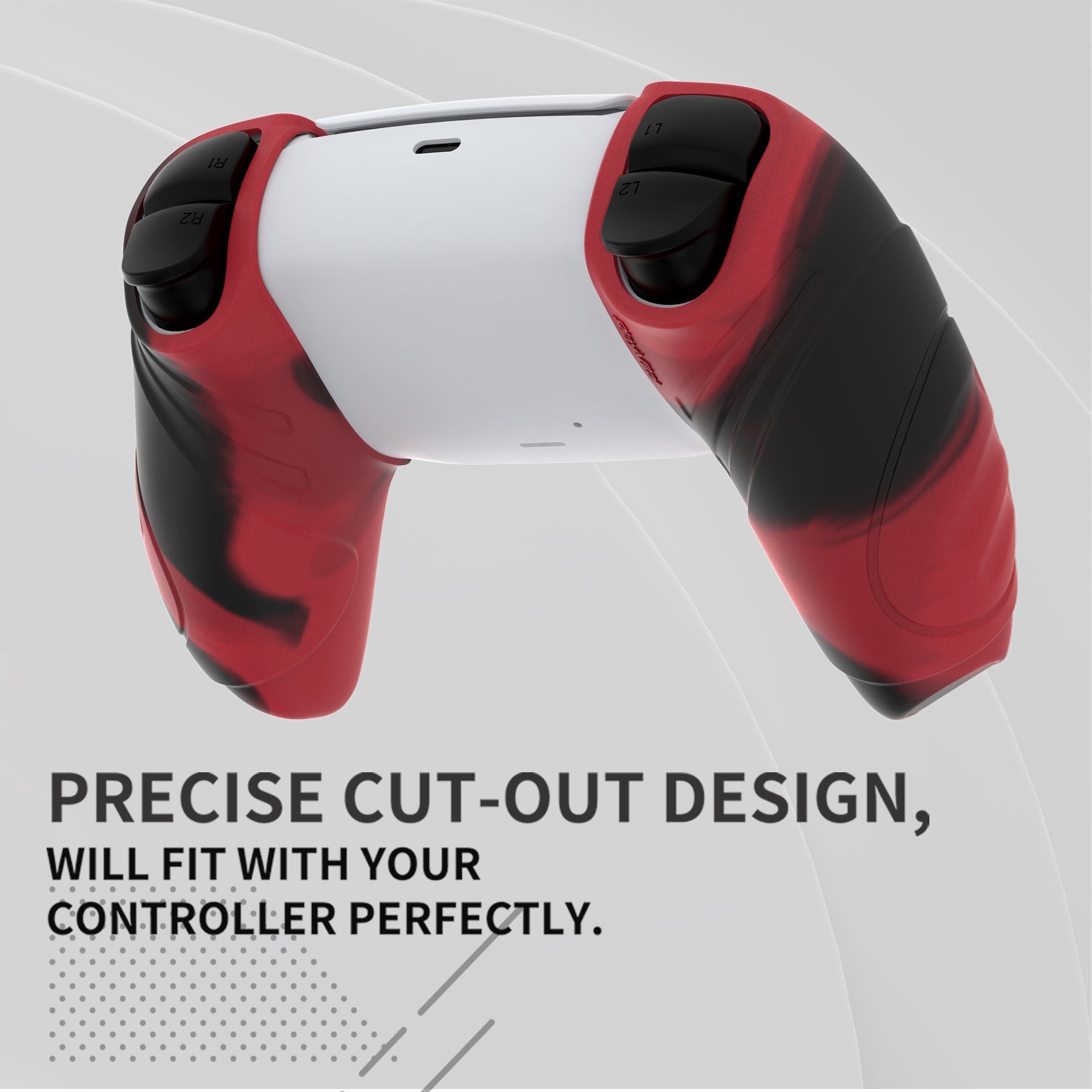 PlayVital Guardian Edition Ergonomic Anti-Slip Silicone Cover Skin with Thumb Grip Caps for PS5 Wireless Controller, Compatible with Charging Station - Red & Black PlayVital