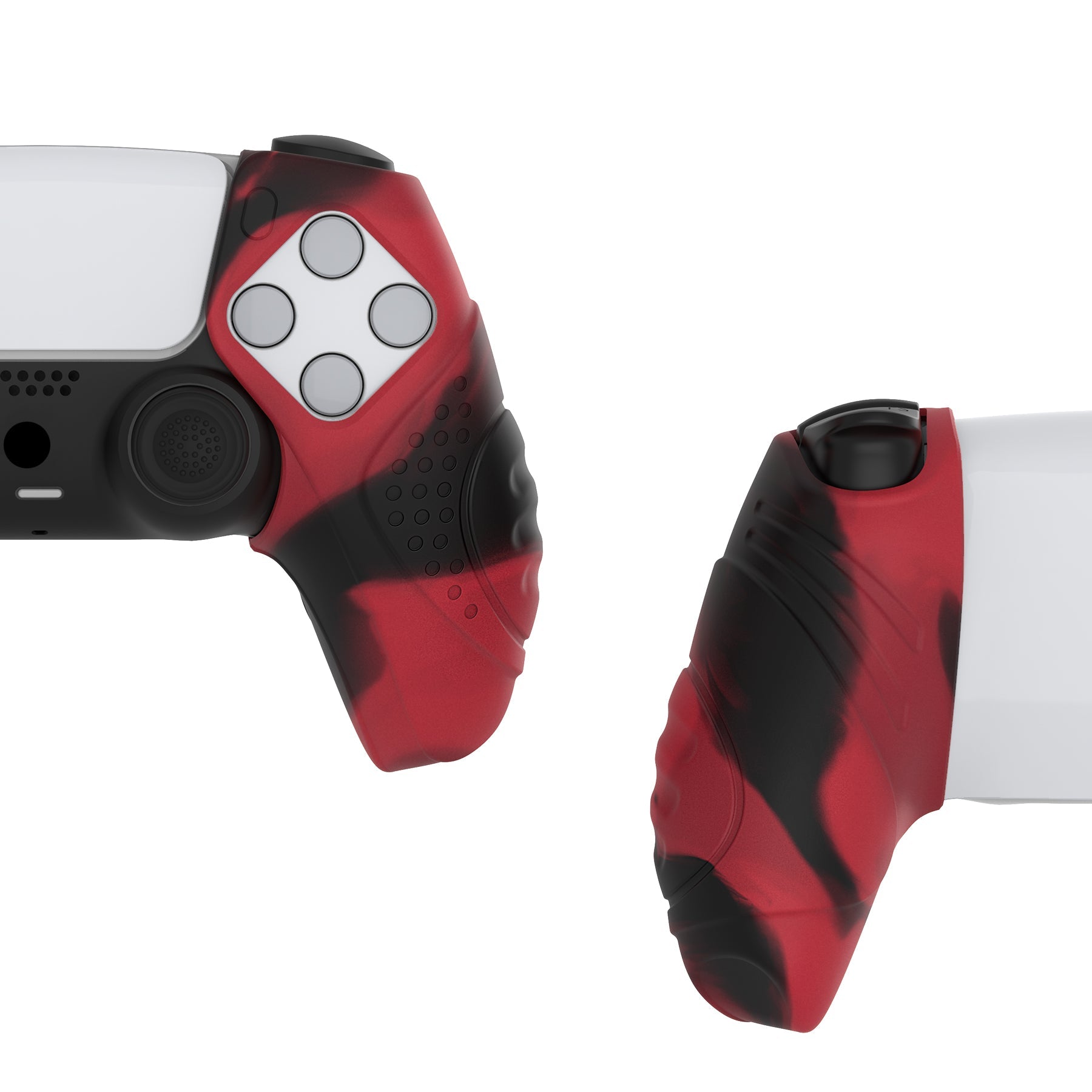 PlayVital Guardian Edition Ergonomic Anti-Slip Silicone Cover Skin with Thumb Grip Caps for PS5 Wireless Controller, Compatible with Charging Station - Red & Black PlayVital