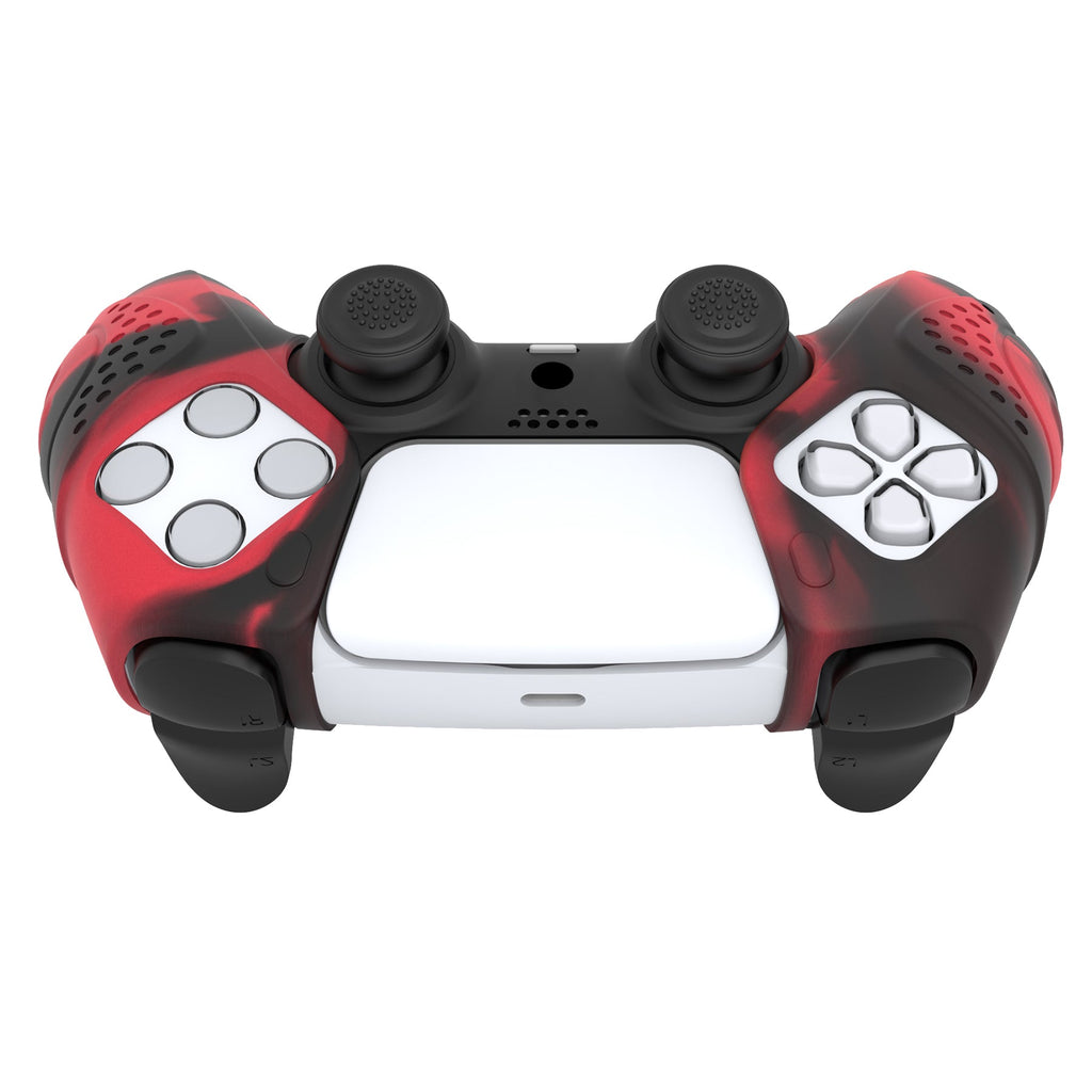 PlayVital Guardian Edition Ergonomic Anti-Slip Silicone Cover Skin with Thumb Grip Caps for PS5 Wireless Controller, Compatible with Charging Station - Red & Black PlayVital