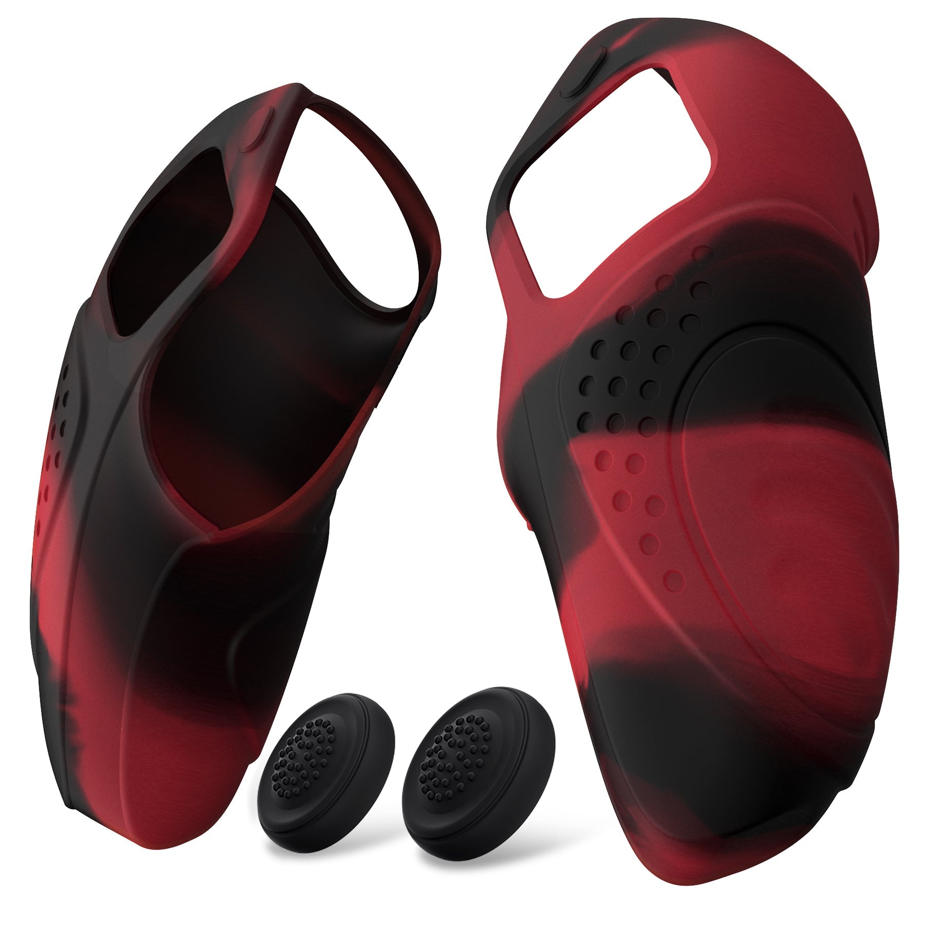 PlayVital Guardian Edition Ergonomic Anti-Slip Silicone Cover Skin with Thumb Grip Caps for PS5 Wireless Controller, Compatible with Charging Station - Red & Black PlayVital