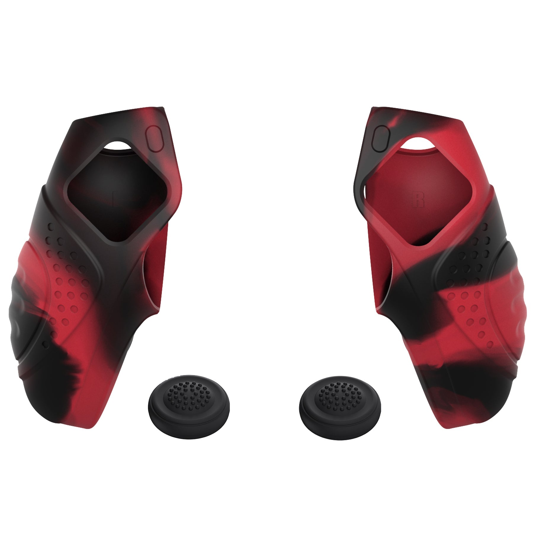 PlayVital Guardian Edition Ergonomic Anti-Slip Silicone Cover Skin with Thumb Grip Caps for PS5 Wireless Controller, Compatible with Charging Station - Red & Black PlayVital