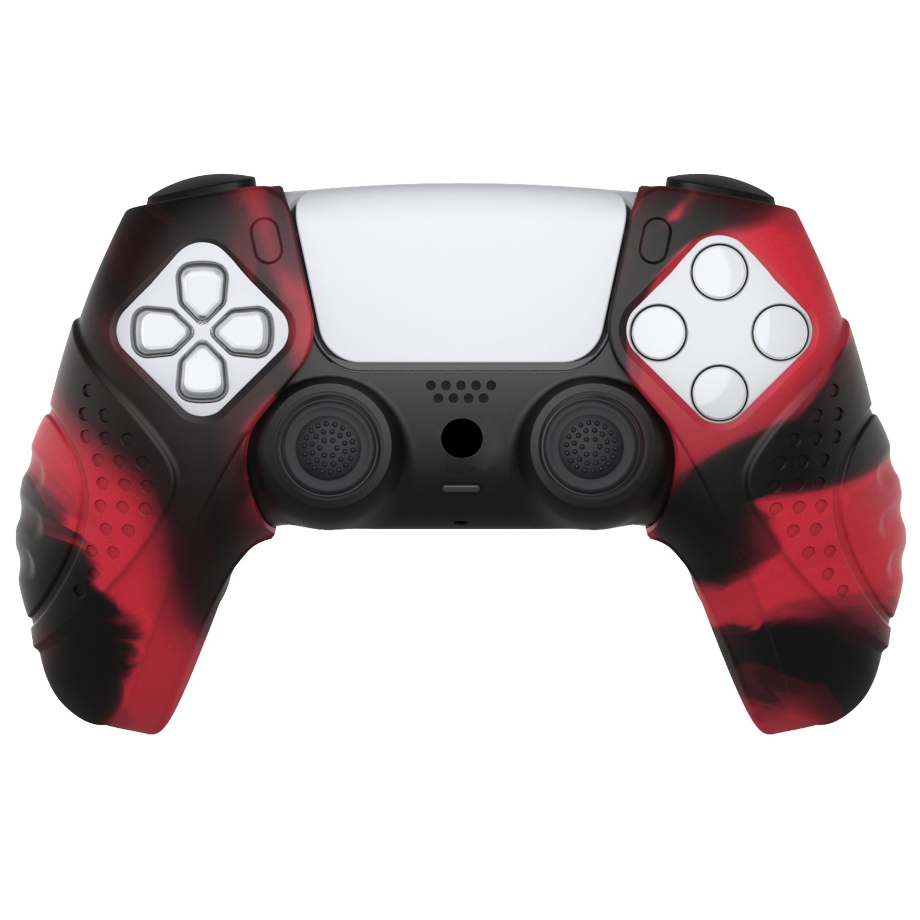 PlayVital Guardian Edition Ergonomic Anti-Slip Silicone Cover Skin with Thumb Grip Caps for PS5 Wireless Controller, Compatible with Charging Station - Red & Black PlayVital