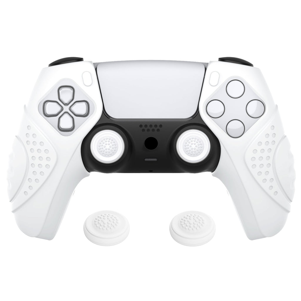 PlayVital Guardian Edition Ergonomic Anti-Slip Silicone Cover Skin with Thumb Grip Caps for PS5 Wireless Controller, Compatible with Charging Station - White PlayVital