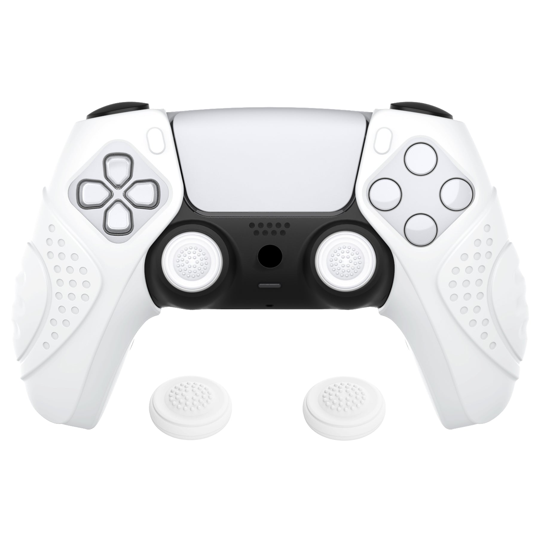 PlayVital Guardian Edition Ergonomic Anti-Slip Silicone Cover Skin with Thumb Grip Caps for PS5 Wireless Controller, Compatible with Charging Station - White PlayVital