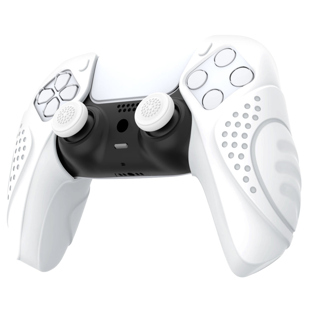 PlayVital Guardian Edition Ergonomic Anti-Slip Silicone Cover Skin with Thumb Grip Caps for PS5 Wireless Controller, Compatible with Charging Station - White PlayVital