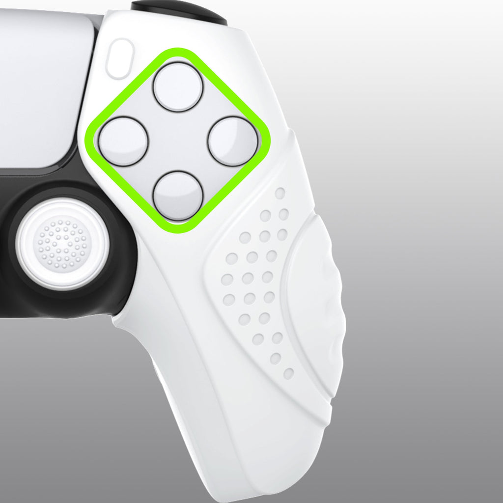 PlayVital Guardian Edition Ergonomic Anti-Slip Silicone Cover Skin with Thumb Grip Caps for PS5 Wireless Controller, Compatible with Charging Station - White PlayVital