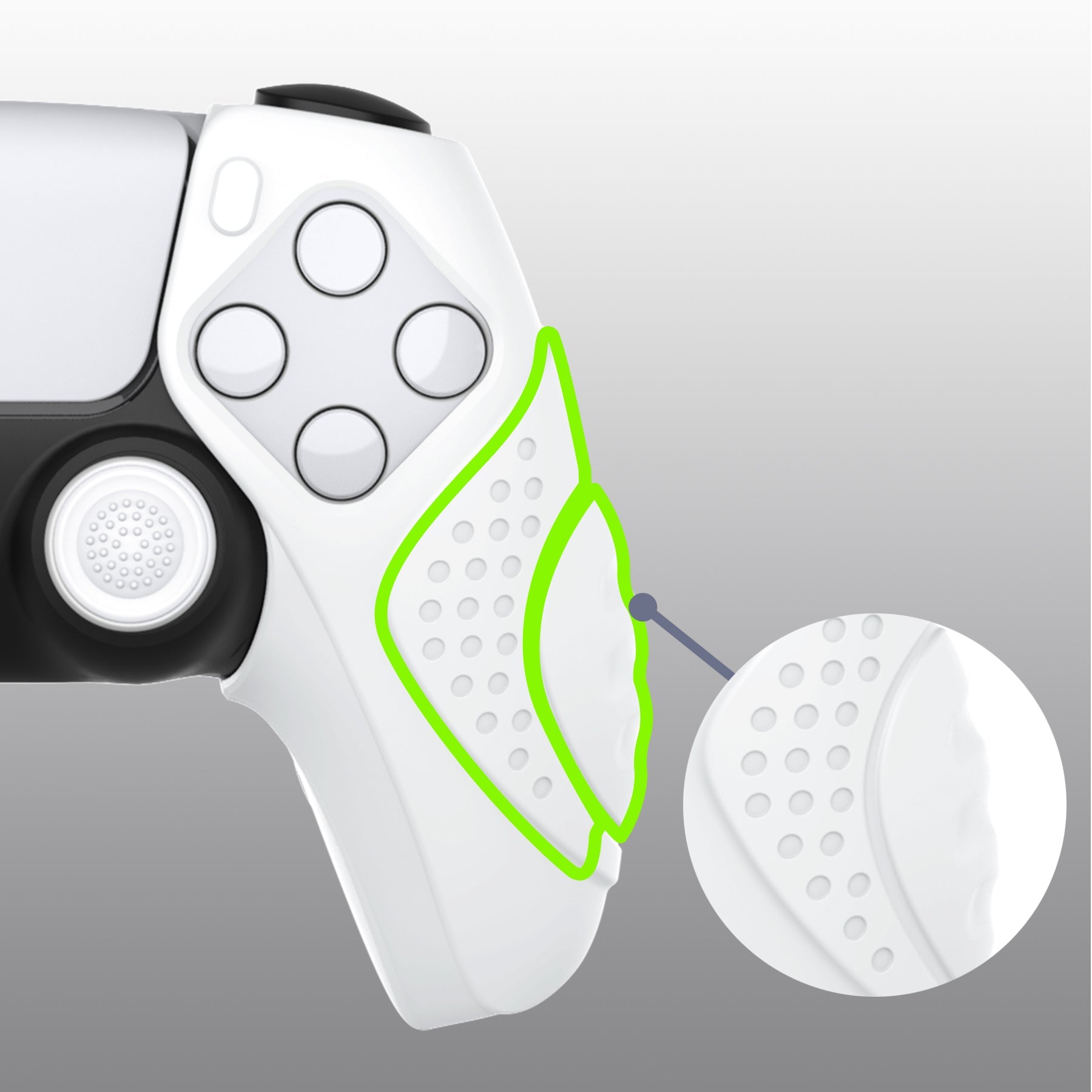 PlayVital Guardian Edition Ergonomic Anti-Slip Silicone Cover Skin with Thumb Grip Caps for PS5 Wireless Controller, Compatible with Charging Station - White PlayVital
