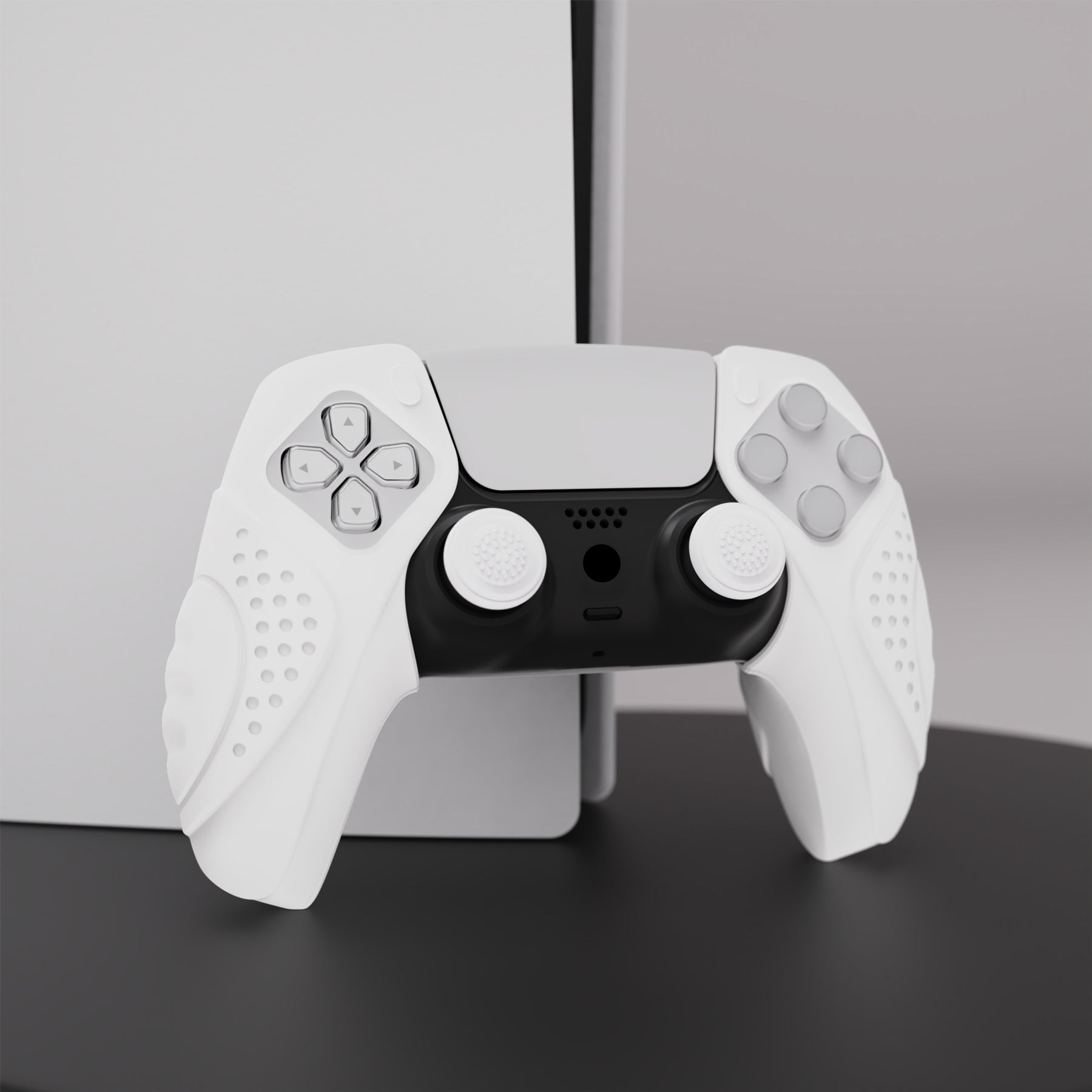 PlayVital Guardian Edition Ergonomic Anti-Slip Silicone Cover Skin with Thumb Grip Caps for PS5 Wireless Controller, Compatible with Charging Station - White PlayVital