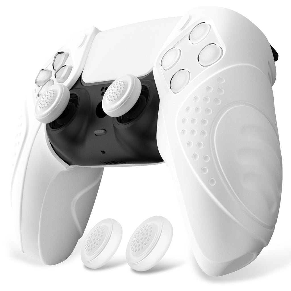 PlayVital Guardian Edition Ergonomic Anti-Slip Silicone Cover Skin with Thumb Grip Caps for PS5 Wireless Controller, Compatible with Charging Station - White PlayVital