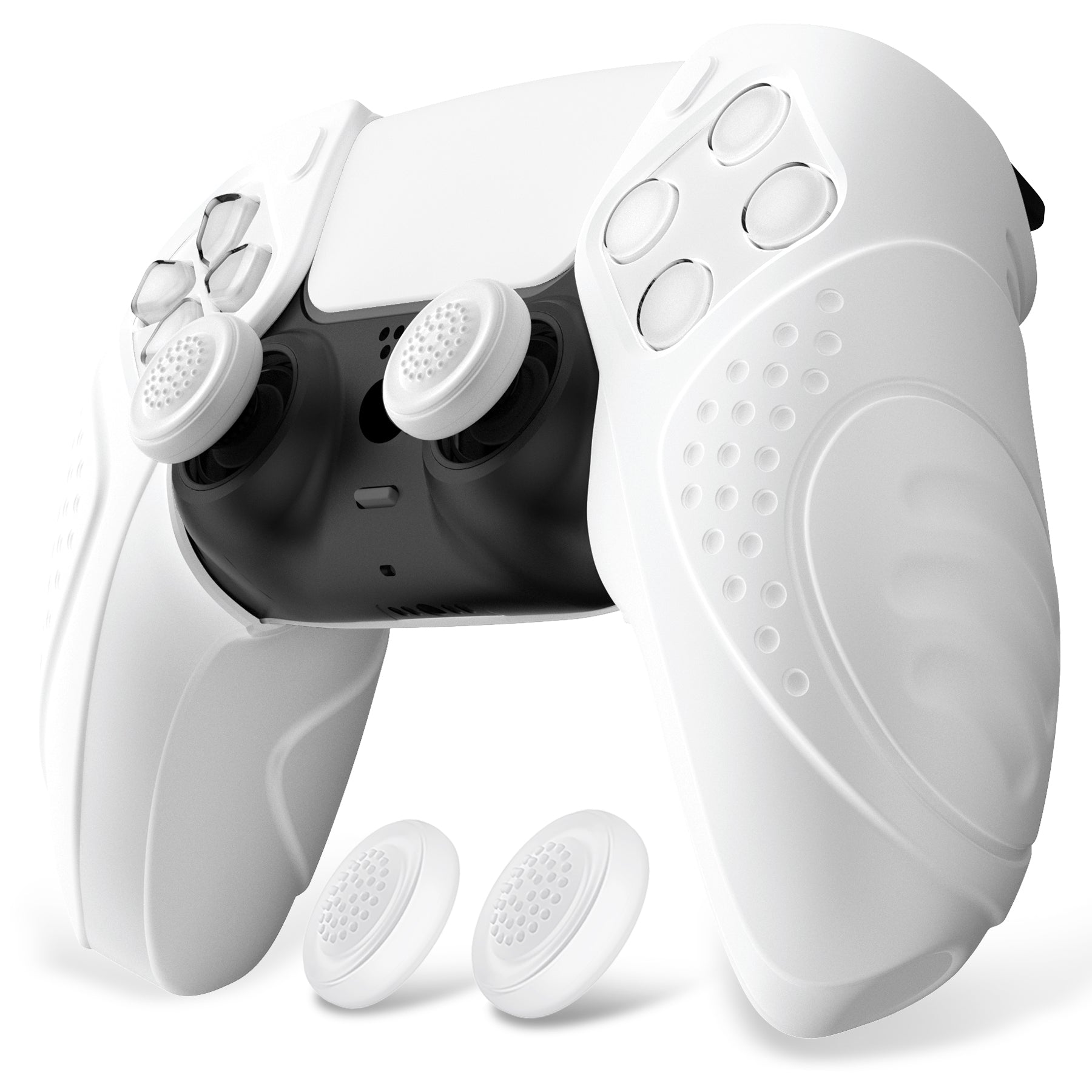 PlayVital Guardian Edition Ergonomic Anti-Slip Silicone Cover Skin with Thumb Grip Caps for PS5 Wireless Controller, Compatible with Charging Station - White PlayVital